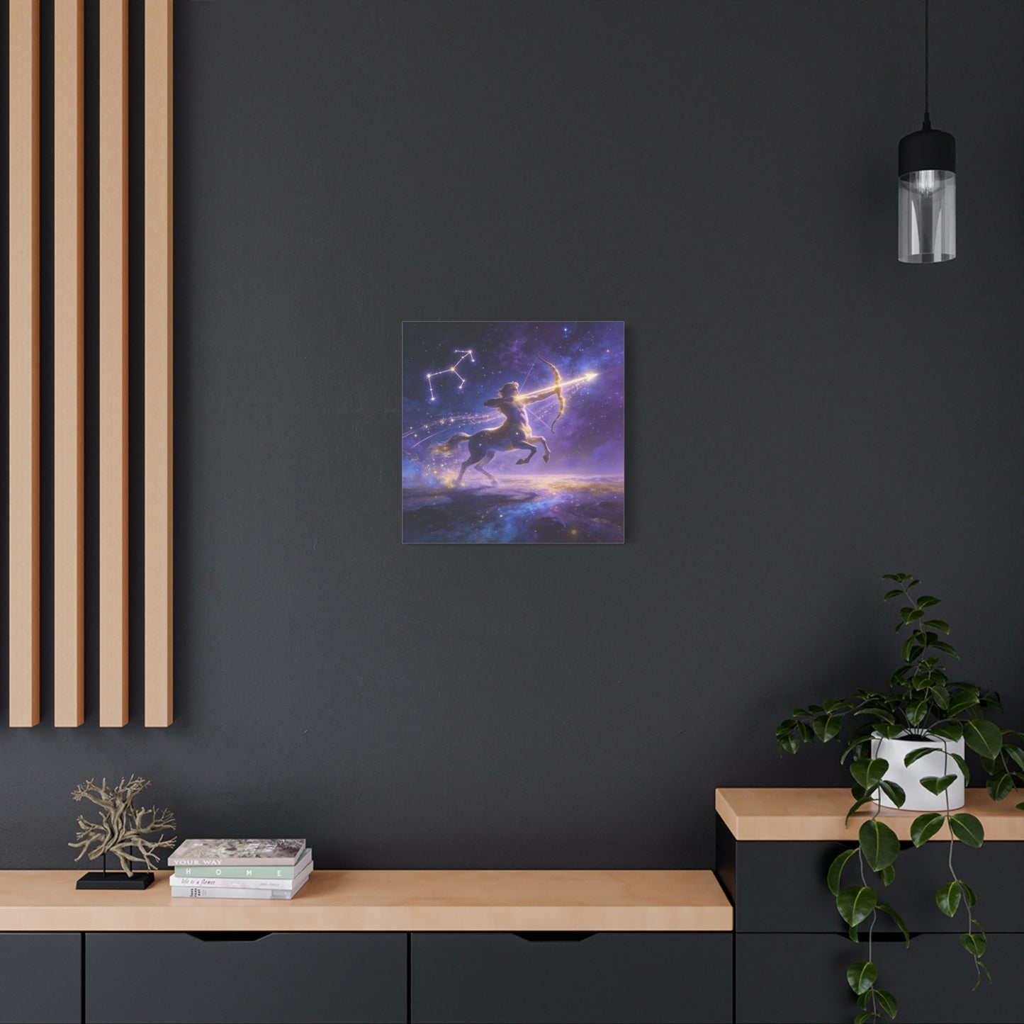 Sagittarius Zodiac Canvas Wall Art - Celestial Centaur Archer Constellation Print, Purple Galaxy Night Sky, Mythic Astrology Decor, Modern Bedroom Accent, Office Decoration - Living Room Wall Decor