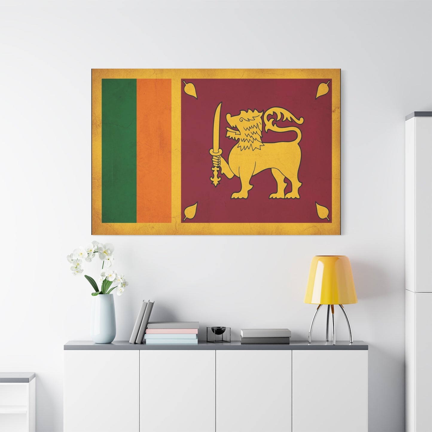 Sri Lanka Flag Canvas Wall Art - Golden Lion With Sword National Banner Print - Vintage Patriotic Style, Cultural Home Decor, Living Room Wall Decor, Office Art - Modern Farmhouse Style