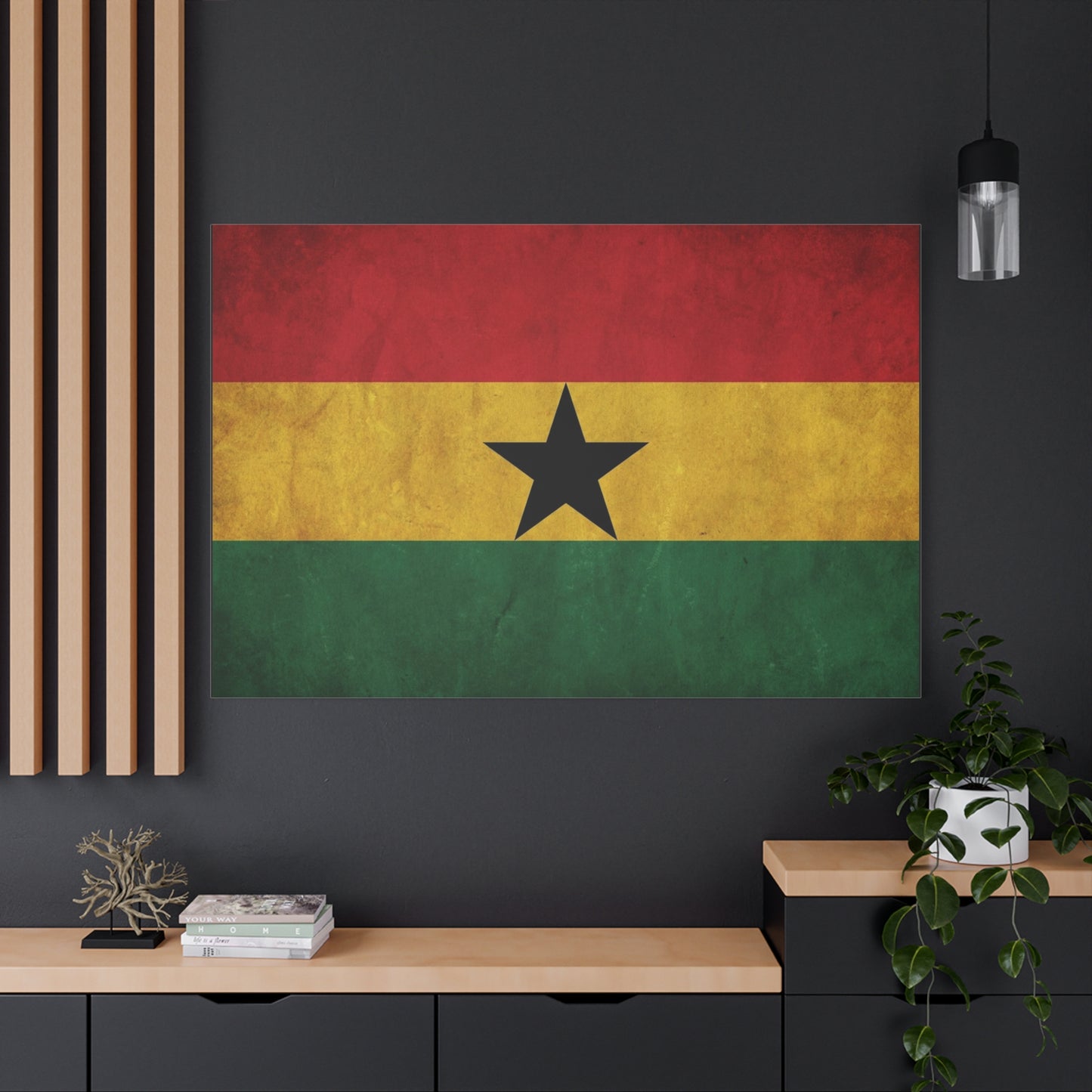 Ghana Flag Canvas Wall Art - Vintage Black Star Republic Print, Pan African Home Decor, Cultural Heritage Artwork, Bold Patriotic Style, Living Room Decoration - Office Wall Art - Ready to Hang