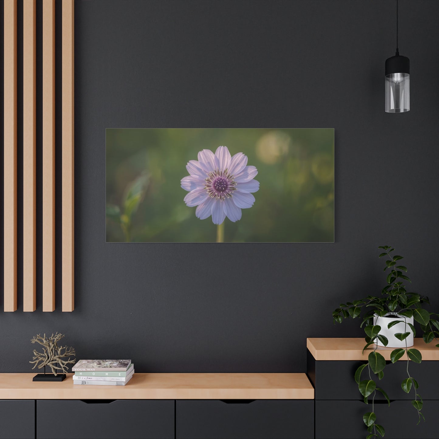 Purple Cosmos Flower Canvas Wall Art - Botanical Floral Art Print, Soft Green Bokeh Background - Matte Cotton Canvas - Contemporary Style, Bedroom Wall Decor, Living Room Accent