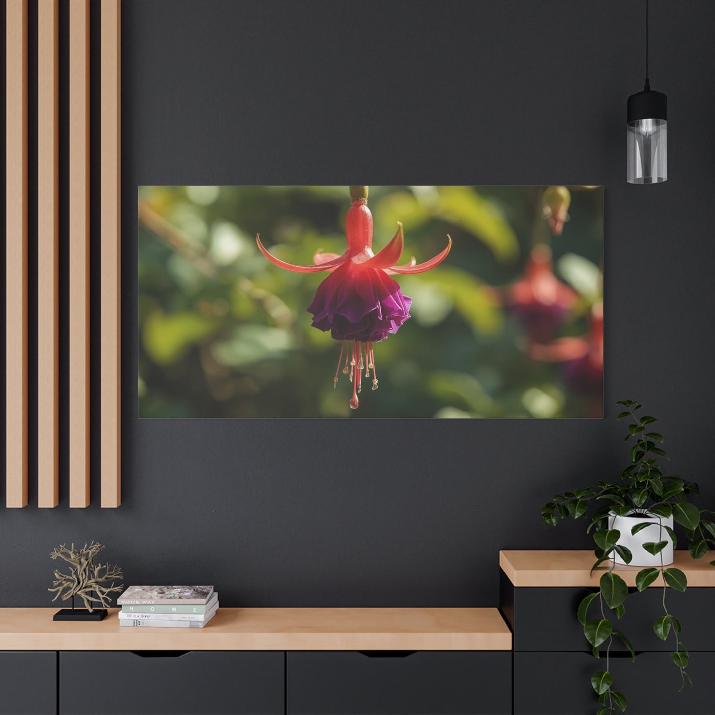 Fuchsia Flower Canvas Wall Art - Botanical Macro Art Print, Red Purple Bloom - Matte Cotton Art Print - Contemporary Nature Style - Bedroom Wall Decor, Spa Room Accent - Bedroom Home Decoration