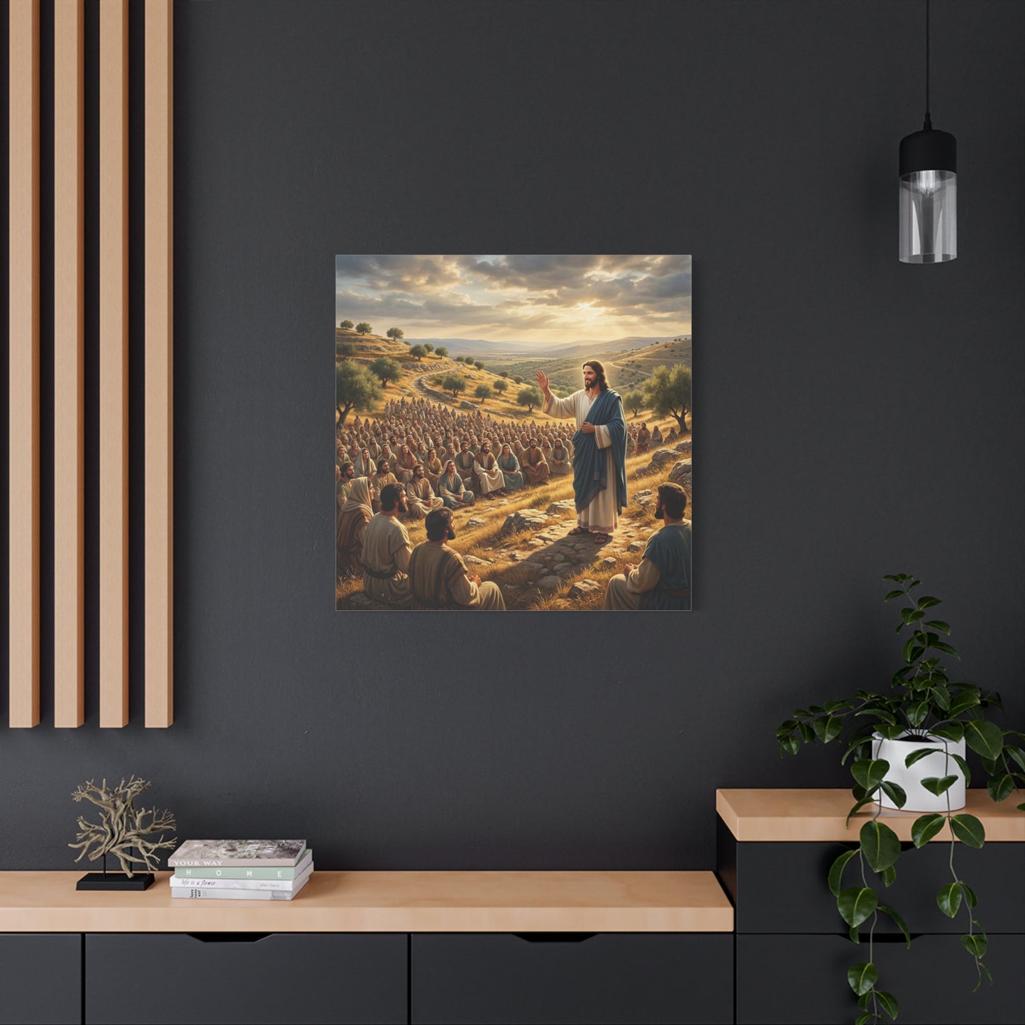 Jesus Teaching Multitude Canvas Wall Art - Biblical Hillside Sermon Scene, Matte Cotton Print - Traditional Christian Decor - Living Room Wall Decor, Bedroom Home Decoration, Office Art
