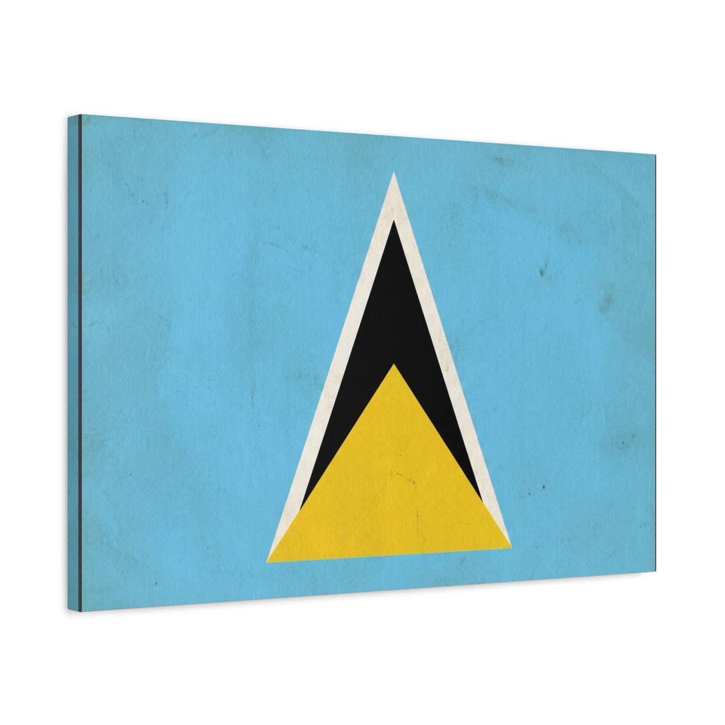 Saint Lucia Flag Canvas Wall Art - Blue Yellow Black Triangle Design, Minimalist Geometric Print - Modern Caribbean Decor - Living Room Wall Decor, Office Art Accent - Bedroom Home Decoration