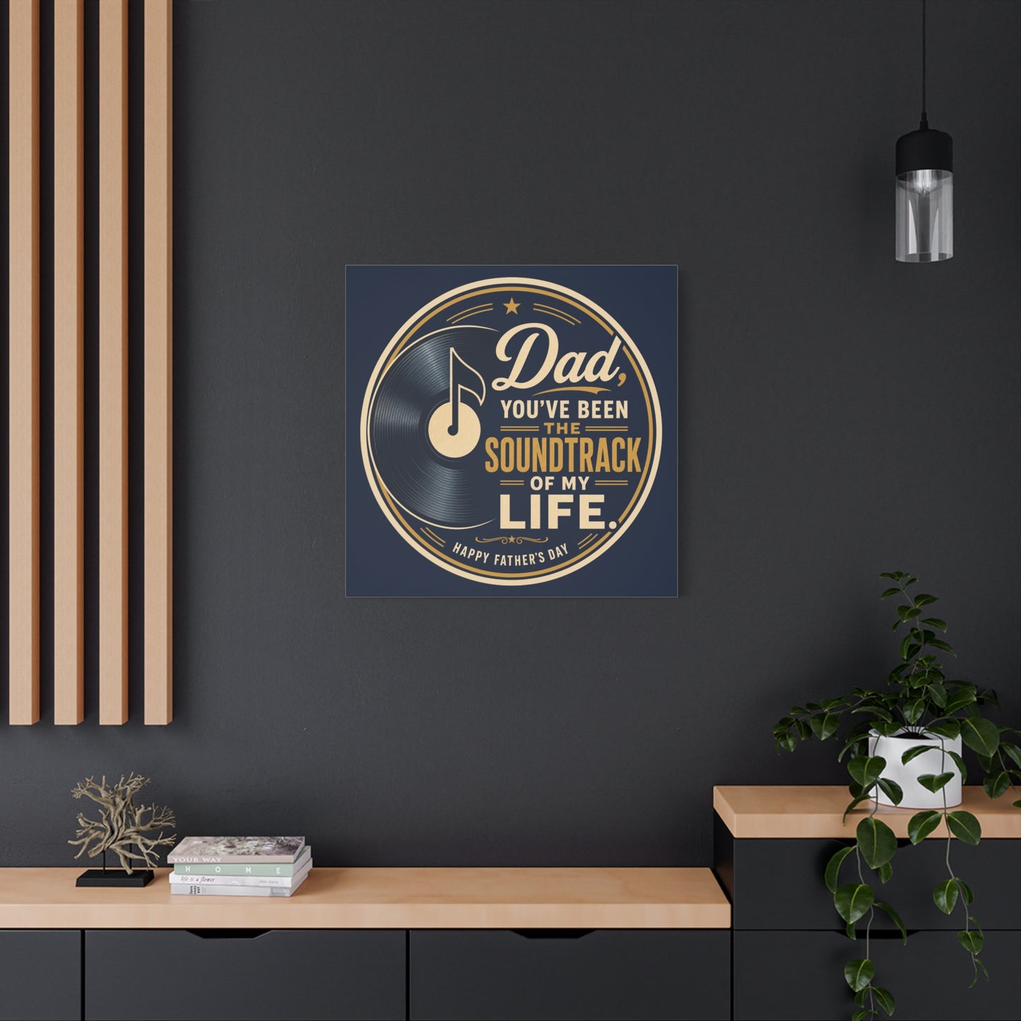 "Dad" - Vinyl Record Music Quote Print - Navy Gold Typography Style - Living Room Wall Decor - Ready to Hang