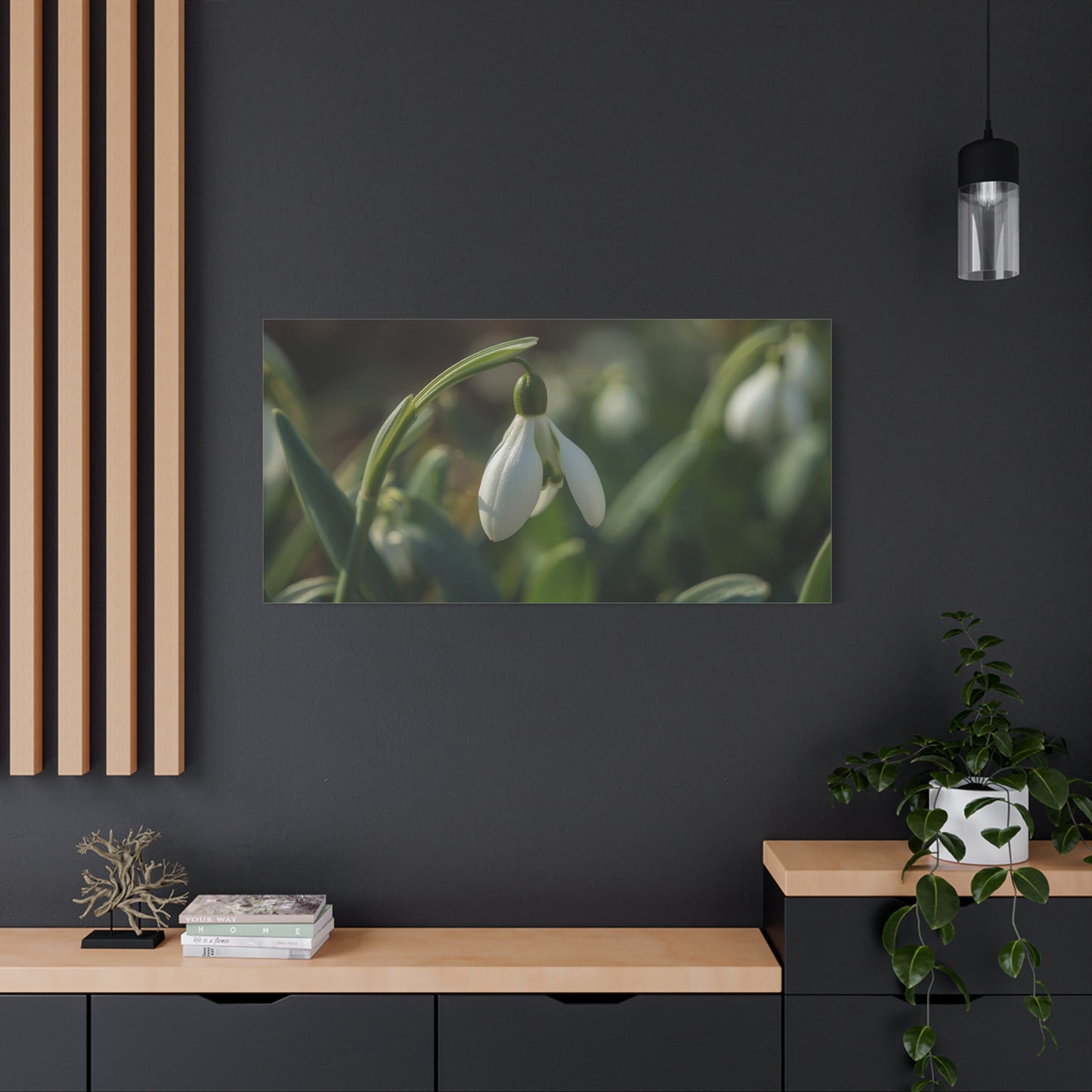 Snowdrop Flower Canvas Wall Art - Botanical Macro Art Print, Soft Green White Floral Print - Matte Cotton Canvas - Traditional Nature Style - Bedroom Wall Decor, Spa Wall Art - Ready to Hang