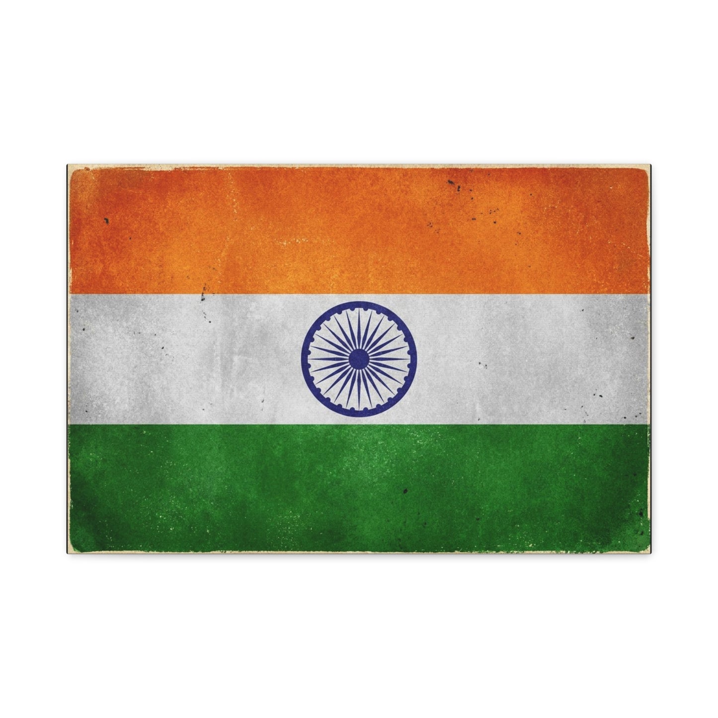 India Flag Canvas Wall Art - Vintage Tricolor Ashoka Chakra Print, Patriotic Textured Artwork - Distressed Saffron White Green Design - Living Room Decor, Office Wall Accent - Bedroom Home Decoration