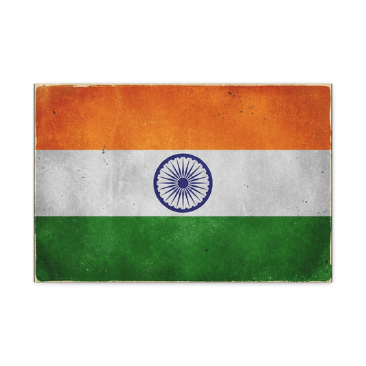 India Flag Canvas Wall Art - Vintage Tricolor Ashoka Chakra Print, Patriotic Textured Artwork - Distressed Saffron White Green Design - Living Room Decor, Office Wall Accent - Bedroom Home Decoration