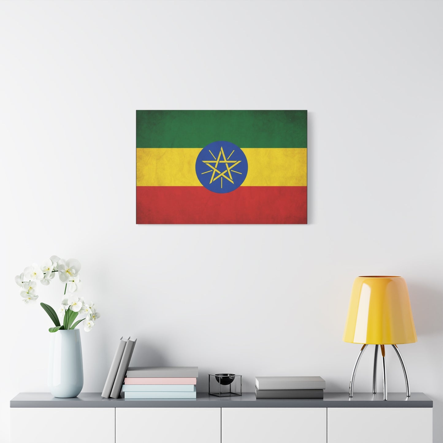 Ethiopian Flag Canvas Wall Art - Ethiopia Pride Decor, Vintage National Banner Print - Matte Cotton Artwork - Cultural Heritage Style For Living Room, Office, Dorm Display - Living Room Wall Decor