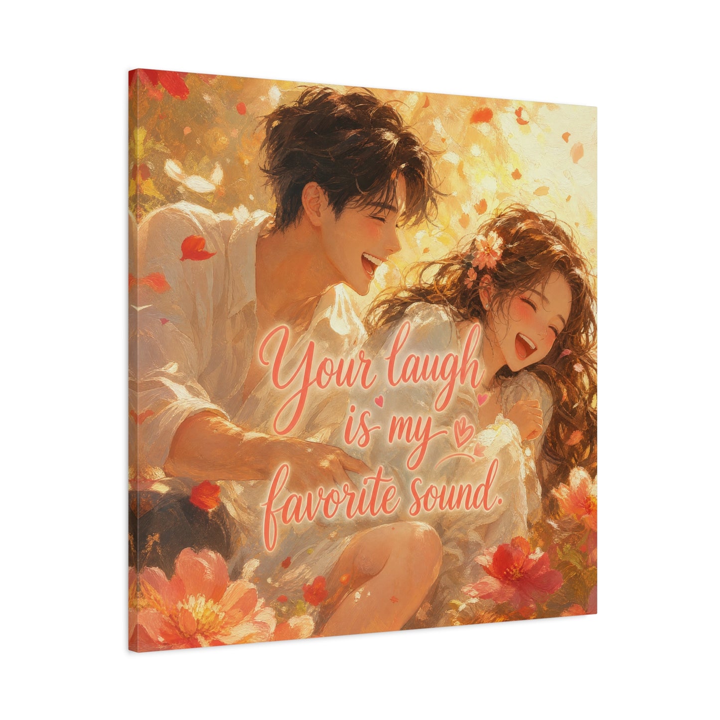 "Your Laugh Is My Favorite Sound" Romantic Couple Canvas Wall Art - Floral Love Quote Print - Warm Golden Painterly Style - Bedroom Wall Decor, Living Room Home Decoration - Bedroom Home Decoration