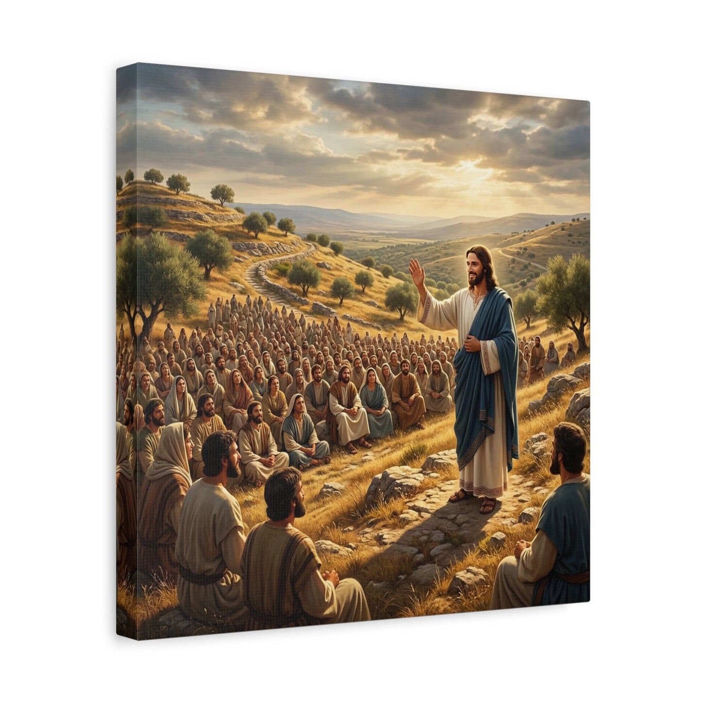 Jesus Teaching Multitude Canvas Wall Art - Biblical Hillside Sermon Scene, Matte Cotton Print - Traditional Christian Decor - Living Room Wall Decor, Bedroom Home Decoration, Office Art