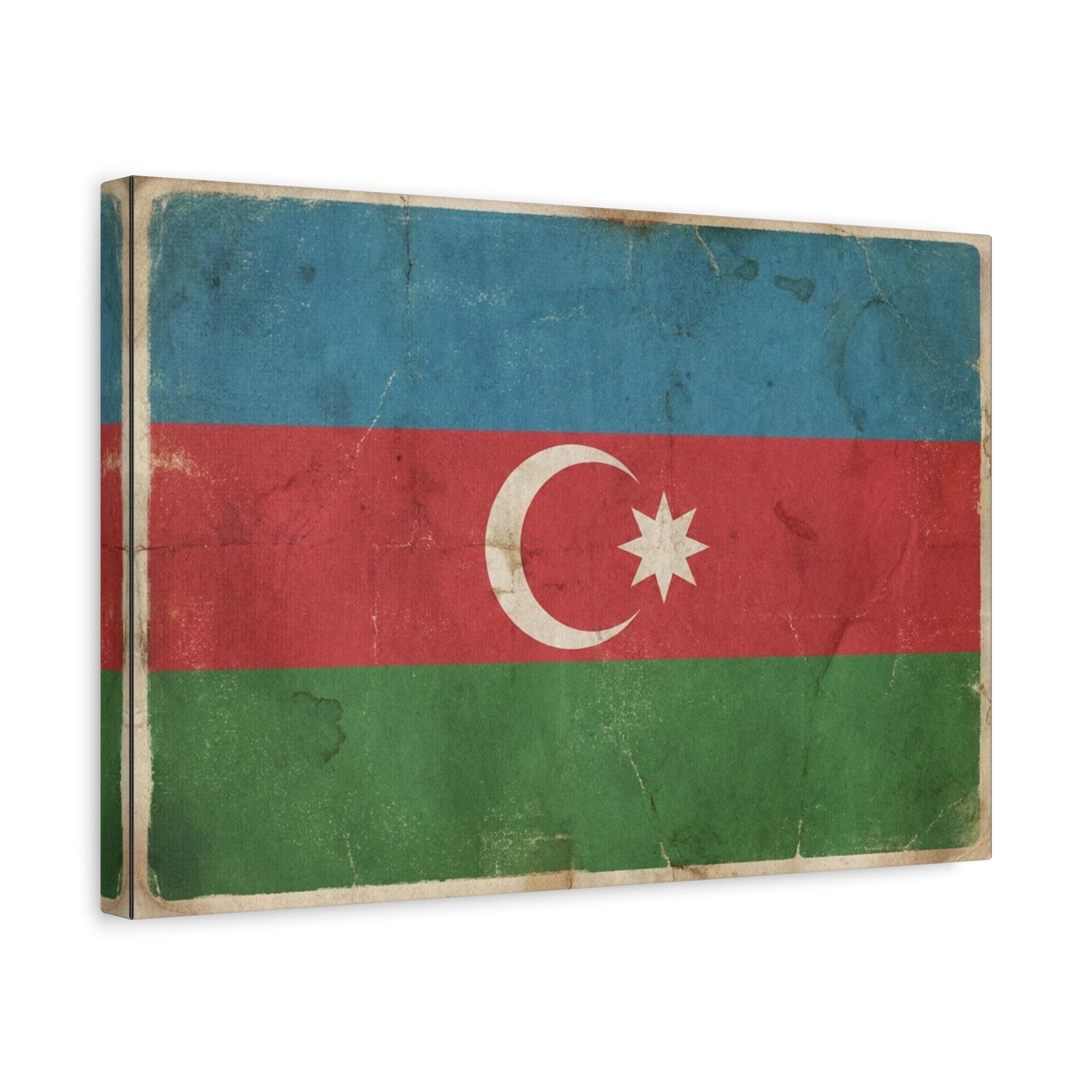 Azerbaijan Flag Canvas Wall Art - Vintage Distressed Crescent Star Print - Patriotic Heritage Decor, Rustic Style, Living Room Wall Decor, Office Art - Bedroom Home Decoration - Modern Farmhouse Style