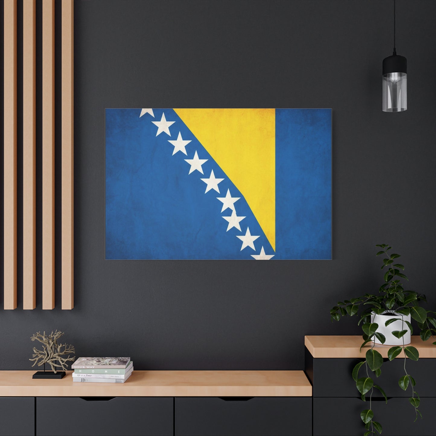Bosnia And Herzegovina Flag Canvas Wall Art - Blue Yellow White Star Banner Print - Vintage Patriotic Decor - Living Room Wall Decor, Bedroom Home Decoration, Dorm Accent - Bedroom Home Decoration