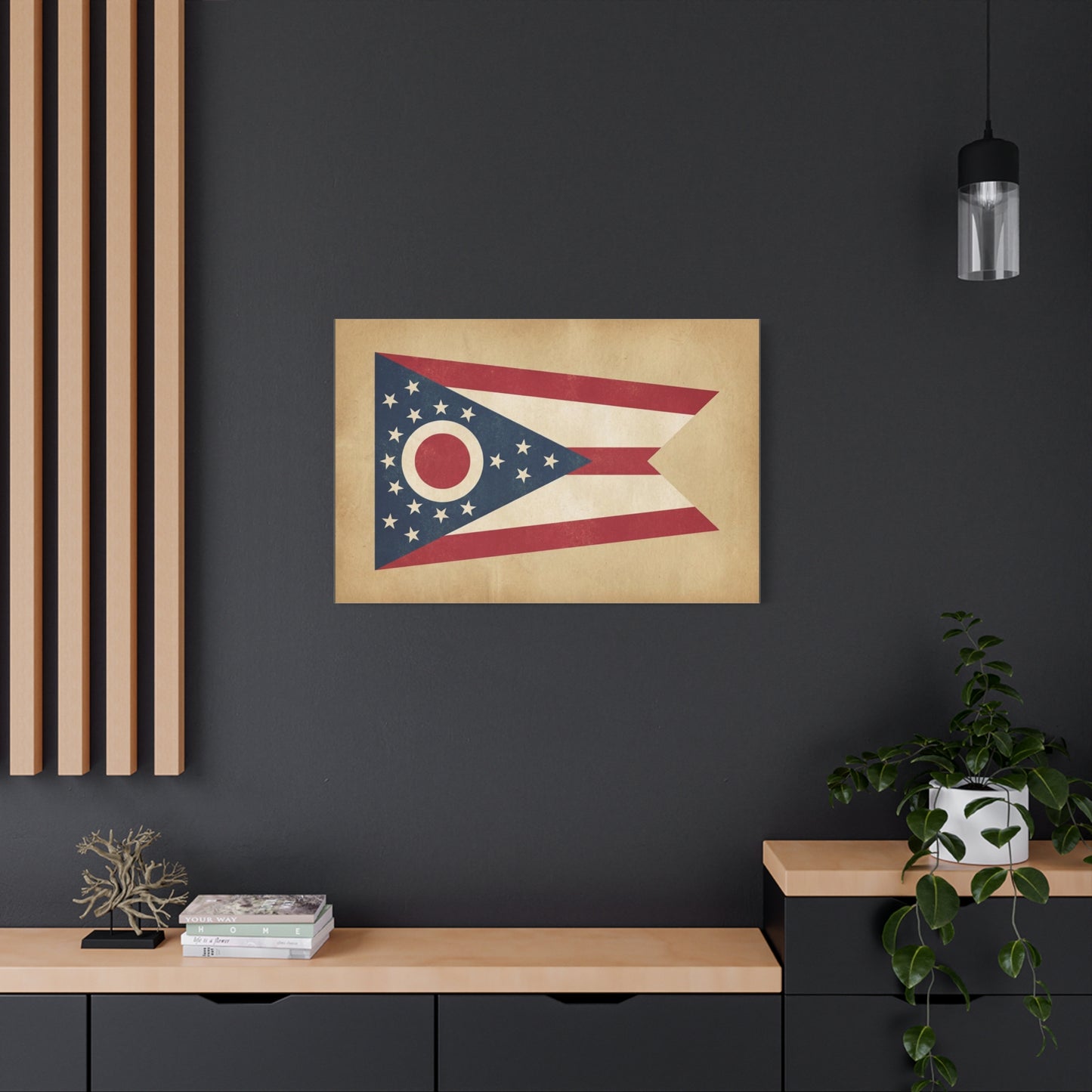 Ohio State Flag Canvas Wall Art - Vintage Buckeye Banner Print, Patriotic Red White Blue Decor - Rustic Americana Style - Living Room Home Decoration - Living Room Wall Decor - Bedroom Home Decoration