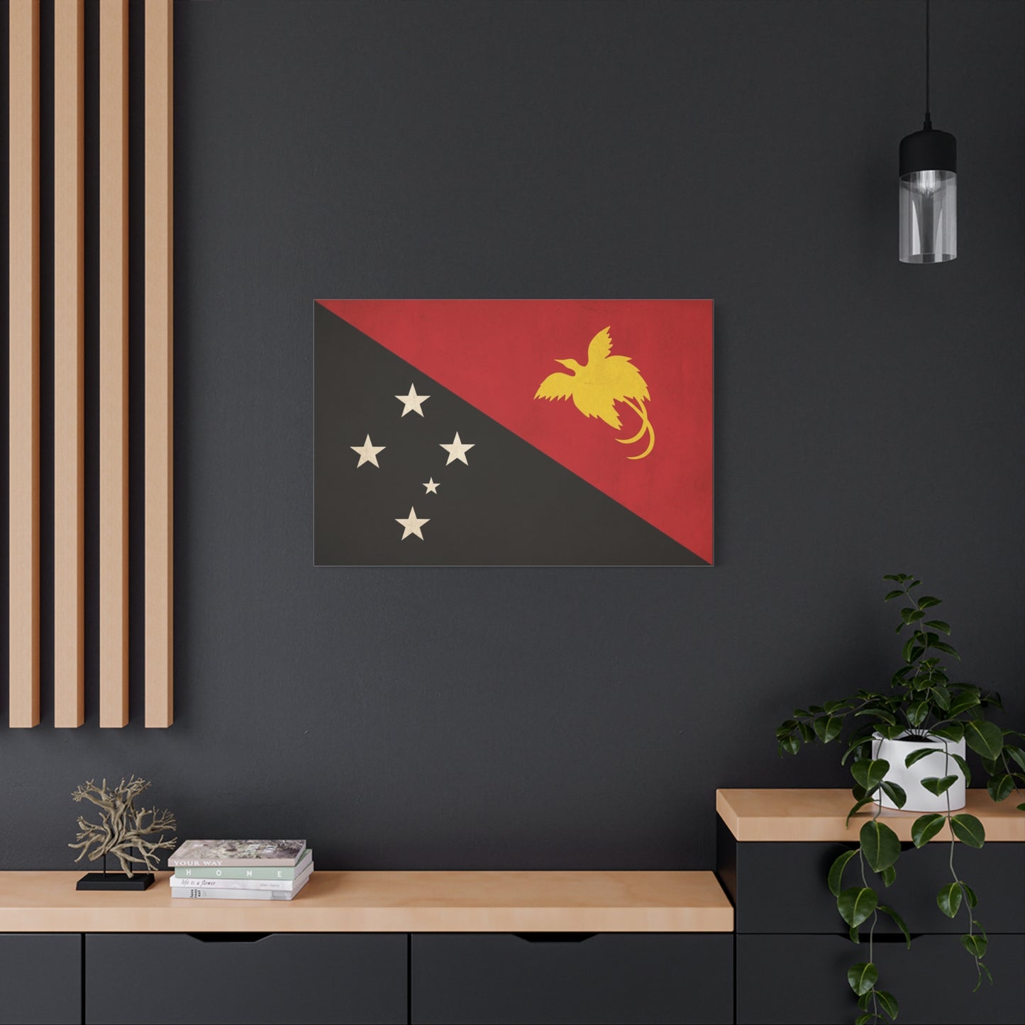 Papua New Guinea Flag Canvas Wall Art - Red Black Bird Of Paradise Southern Cross Print - Vintage National Pride Decor - Living Room Wall Decor - Bedroom Home Decoration - Bedroom Home Decoration