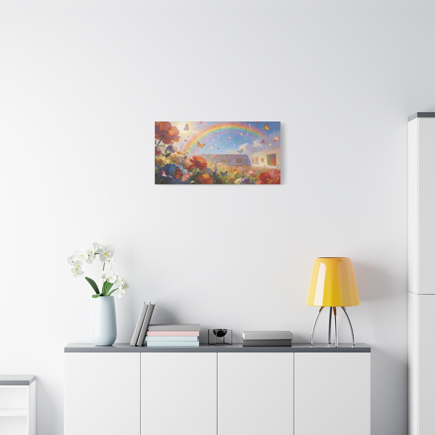 Rainbow Wildflower Butterfly Canvas Wall Art - Dreamy Floral Garden Painting, Matte Finish Canvas Print - Contemporary Style, Living Room Wall Decor, Bedroom Home Decoration - Bedroom Home Decoration