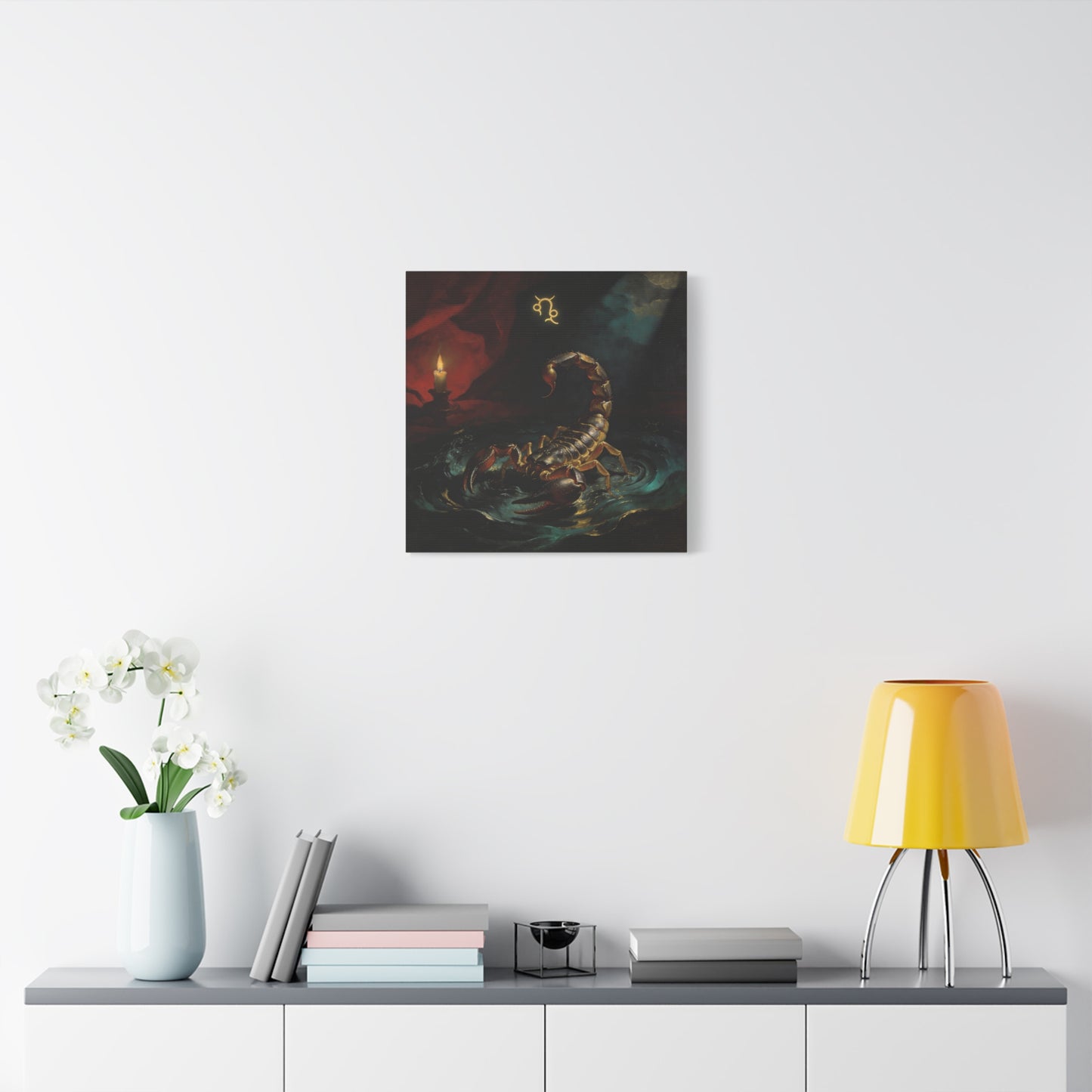 Scorpion Zodiac Canvas Wall Decor - Candlelit Astrology Painting, Dark Vintage Gothic Print - Matte Cotton Canvas, Mysterious Maximalist Style - Bedroom Decoration, Study Accent - Office Wall Art