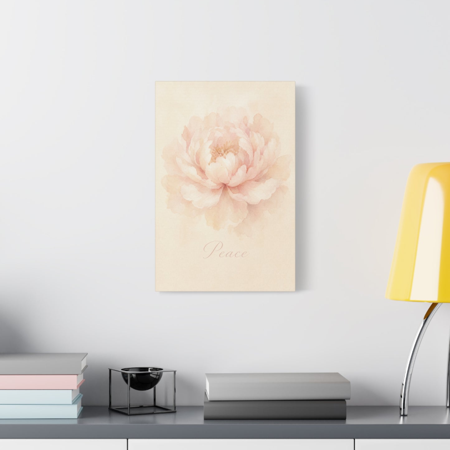 "Peace" Peony Canvas Wall Art - Blush Floral Watercolor Print, Minimalist Bedroom Home Decoration, Soft Botanical Wall Decor, Nursery Accent - Bedroom Home Decoration - Modern Farmhouse Style