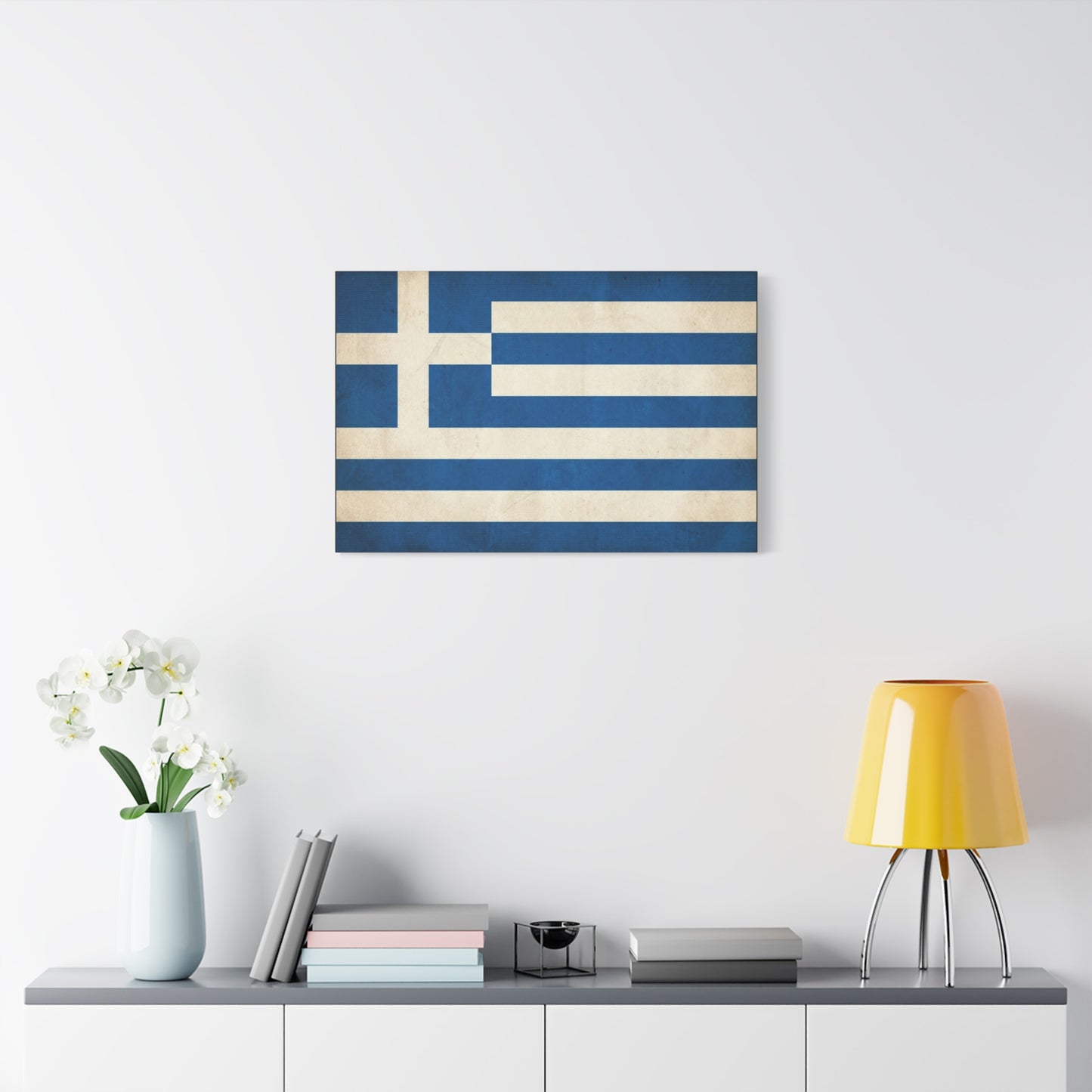 Greek Flag Canvas Wall Art - Vintage Greece National Banner Print, Blue And White Hellenic Stripe Design - Rustic Patriotic Decor - Living Room Wall Decor - Bedroom Home Decoration - Ready to Hang