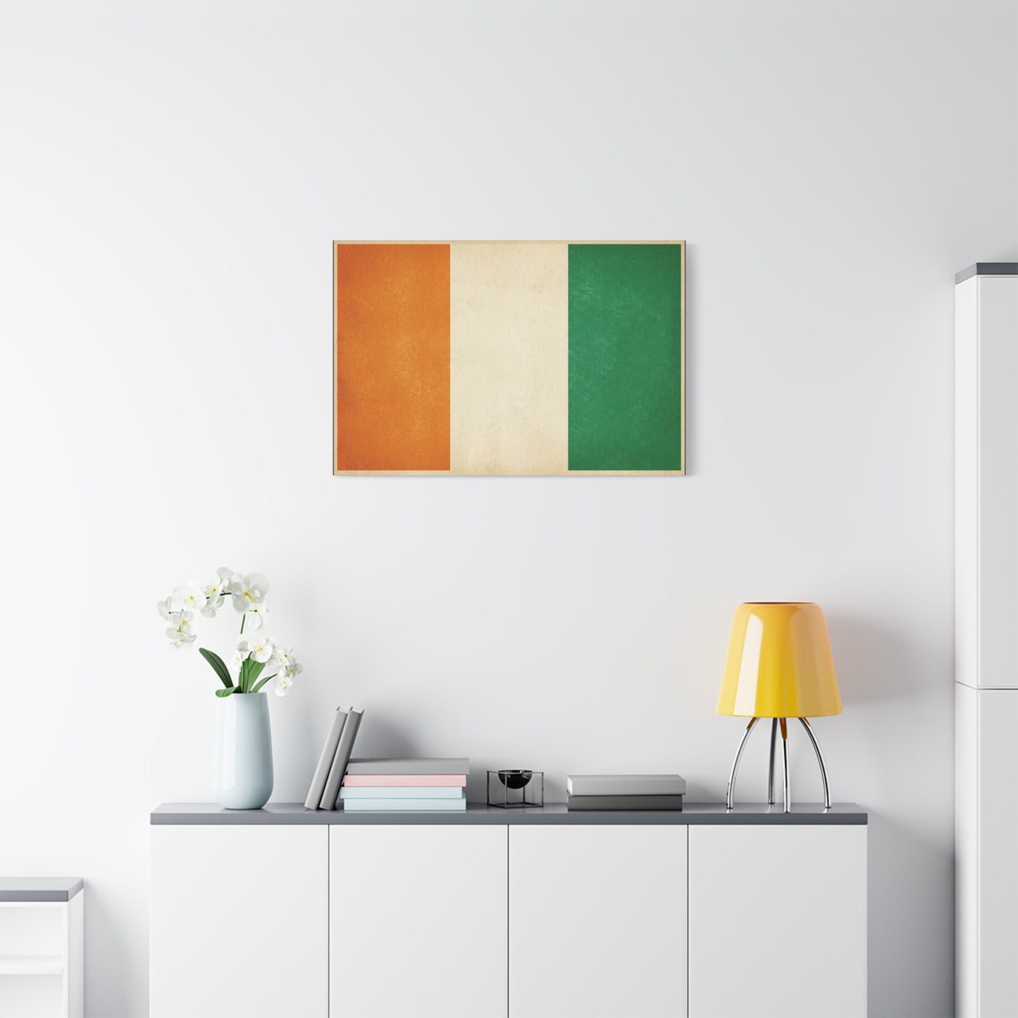 Irish Flag Canvas Wall Art - Vintage Tricolor Ireland Print, Green White Orange Decor - Minimalist Patriotic Artwork - Living Room Wall Decor, Bedroom Home Decoration - Bedroom Home Decoration