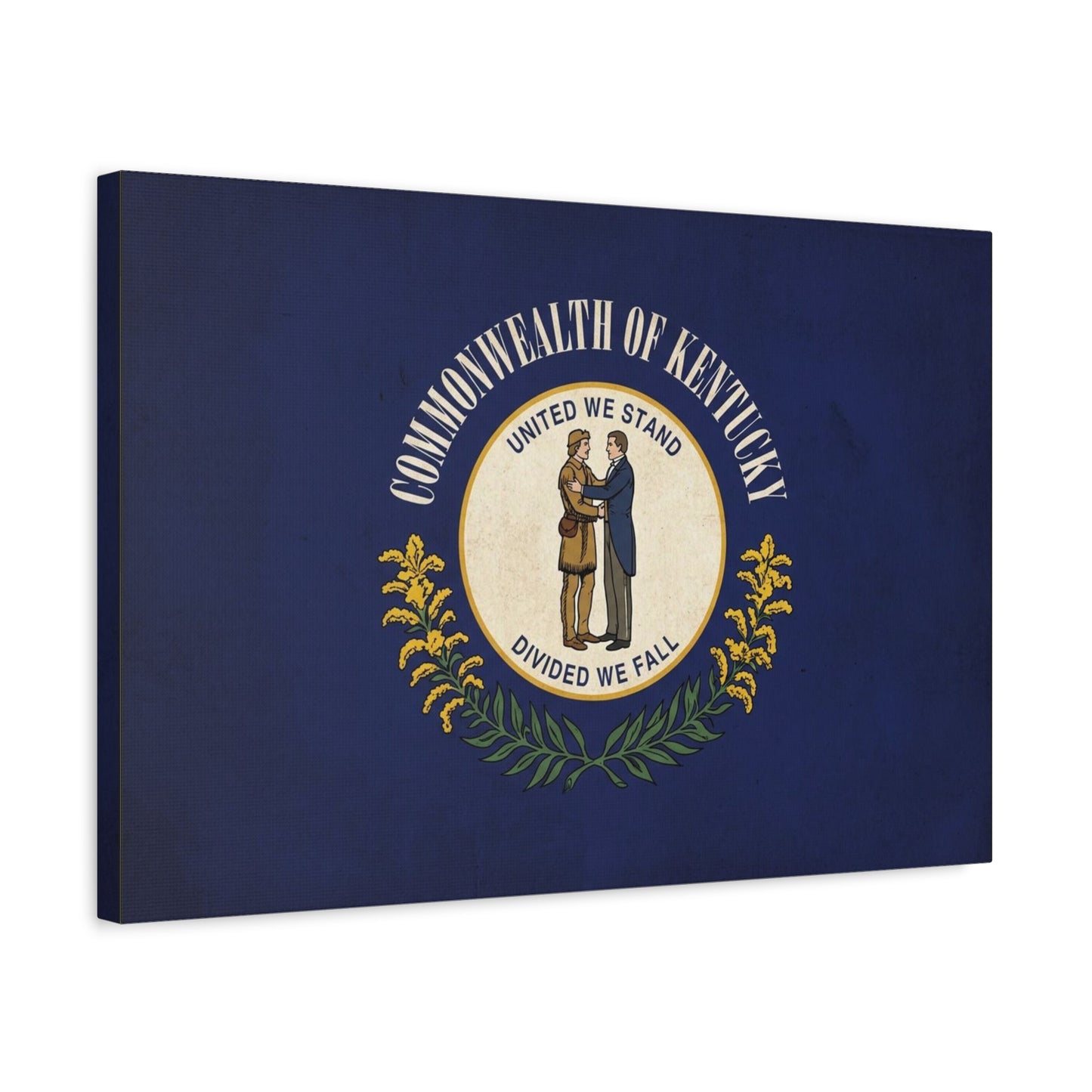 "Commonwealth Of Kentucky, United We Stand Divided We Fall" Canvas Wall Art - Kentucky State Flag Print, Blue Heraldic Seal Design - Vintage Style - Living Room Wall Decor, Office Art - Ready to Hang