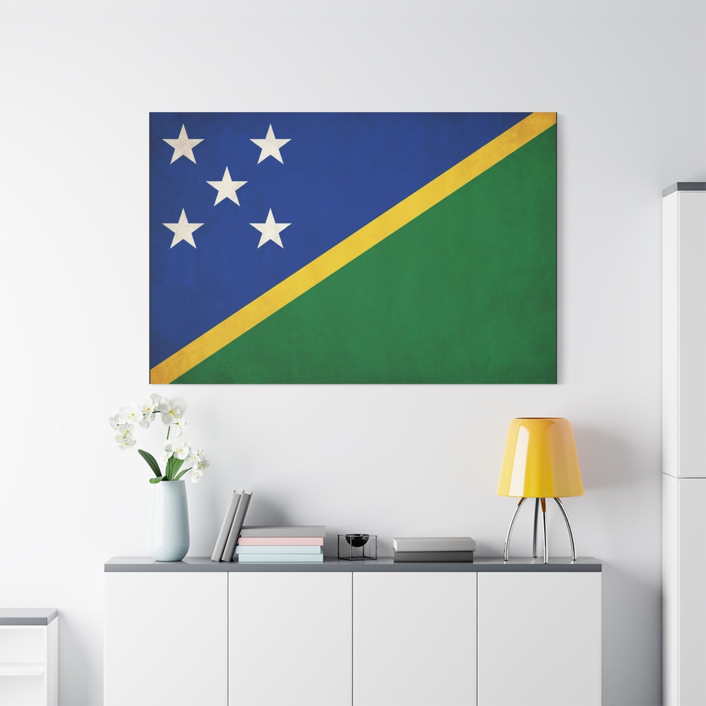 Solomon Islands Flag Canvas Wall Art - Blue Green Yellow National Banner Print - Tropical Island Pride Decor, Cultural Heritage Artwork, Living Room Wall Decor - Ready to Hang - Modern Farmhouse Style