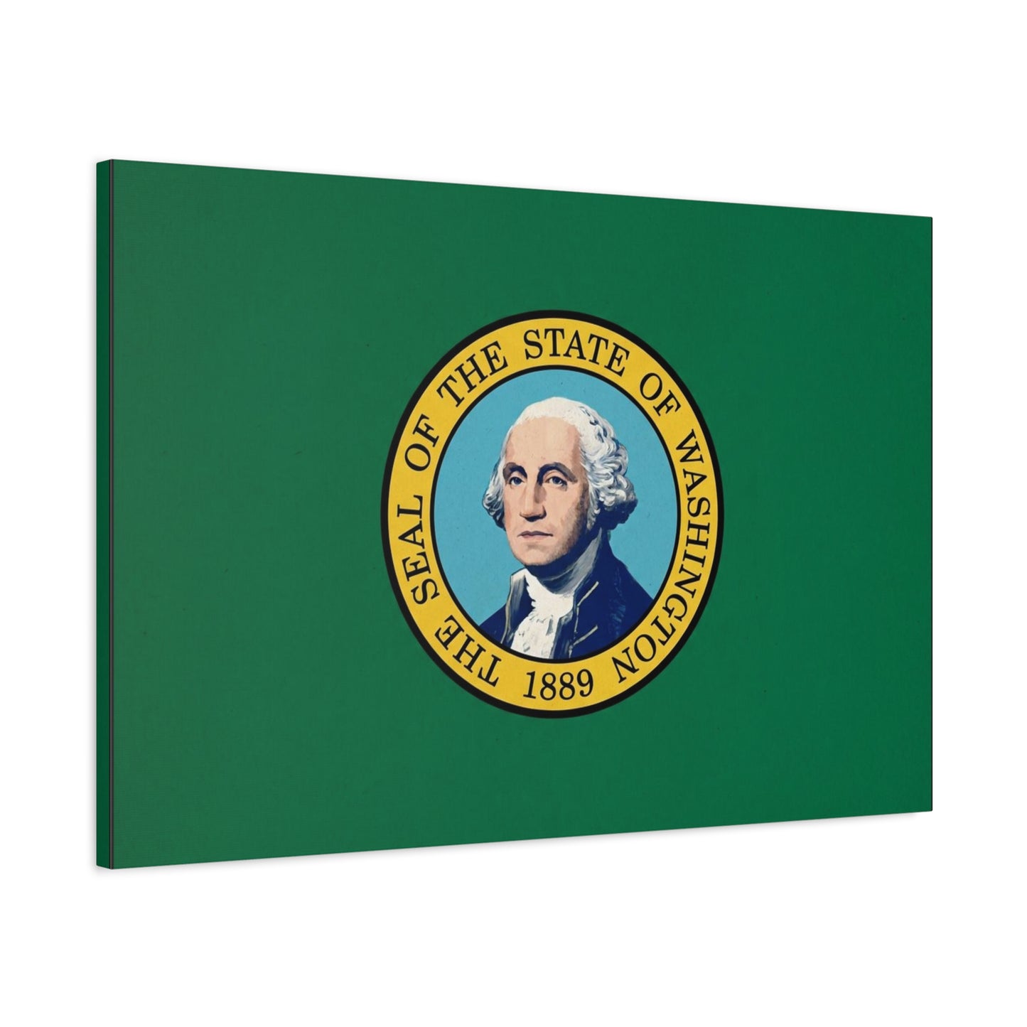 "THE SEAL OF THE STATE OF WASHINGTON 1889" Flag Canvas Wall Art - George Washington State Pride Decor - Green Gold Historic Print - Living Room Home Decoration, Office Wall Accent - Ready to Hang