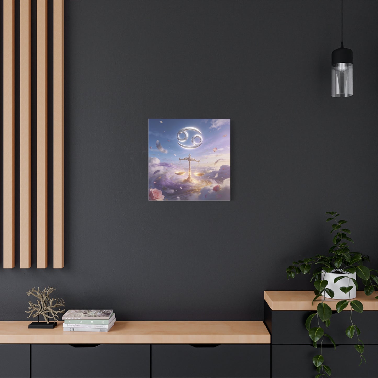 Cancer Zodiac Canvas Wall Art - Celestial Crab Symbol, Golden Libra Scales, Dreamy Sky - Matte Canvas Print, Contemporary Astrology Decor - Bedroom Wall Accent, Meditation Space - Ready to Hang