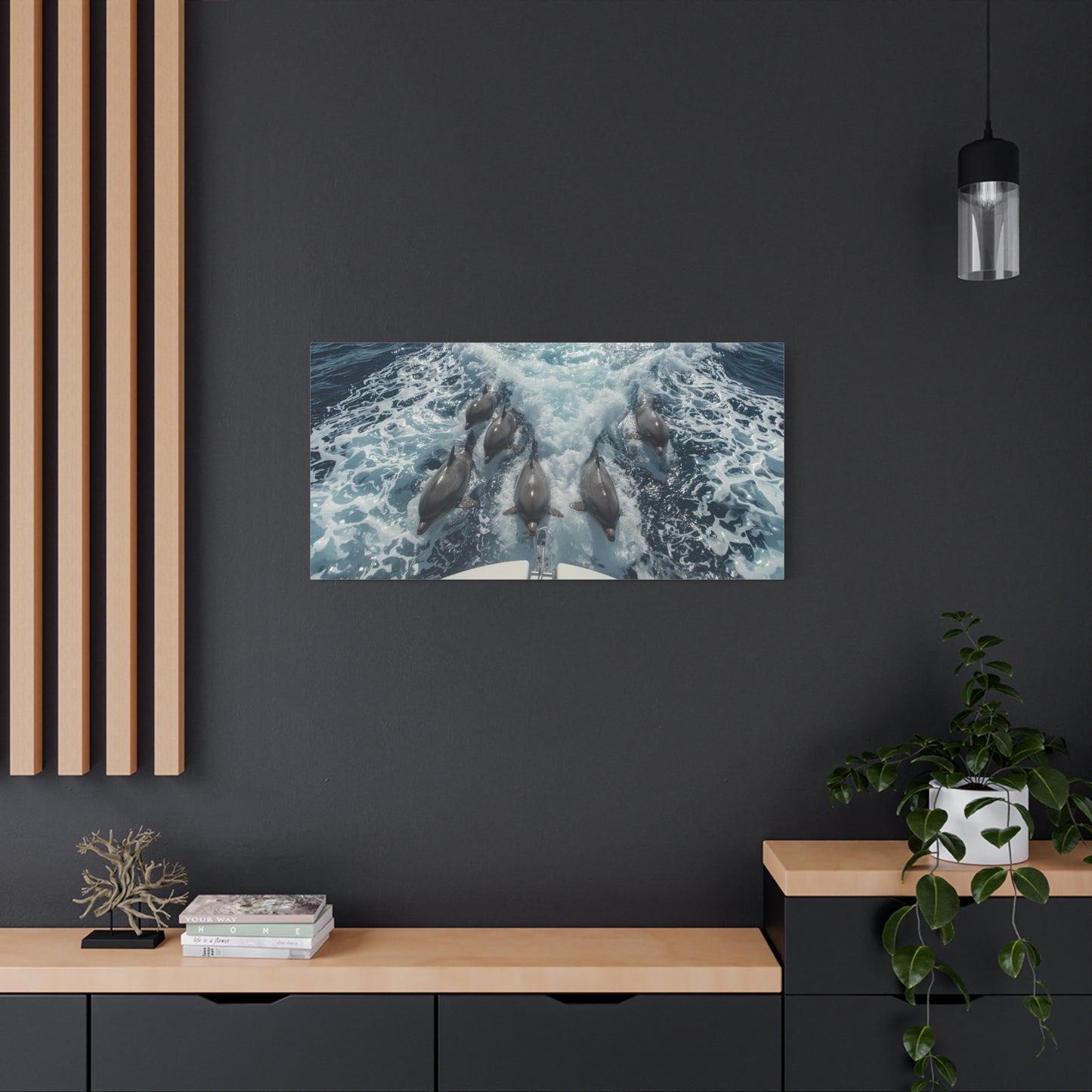 Dolphin Pod Canvas Wall Art, Ocean Wildlife Print Picture - Blue Sea Foam Art Print, Coastal Style, Living Room Wall Decor, Bedroom Home Decoration, Vacation Rental Accent - Bedroom Home Decoration
