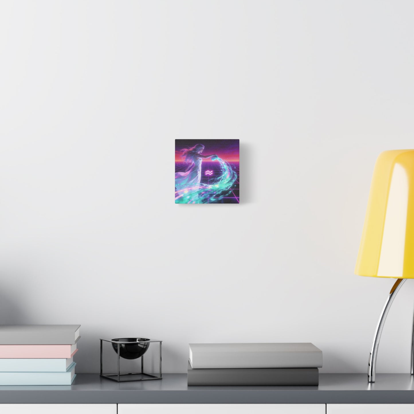 Aquarius Woman Canvas Wall Art - Neon Water Bearer Zodiac Illustration, Retro Synthwave Aesthetic - Matte Canvas Print - Bedroom Wall Decor, Home Office Accent, Mystical Decor - Modern Farmhouse Style
