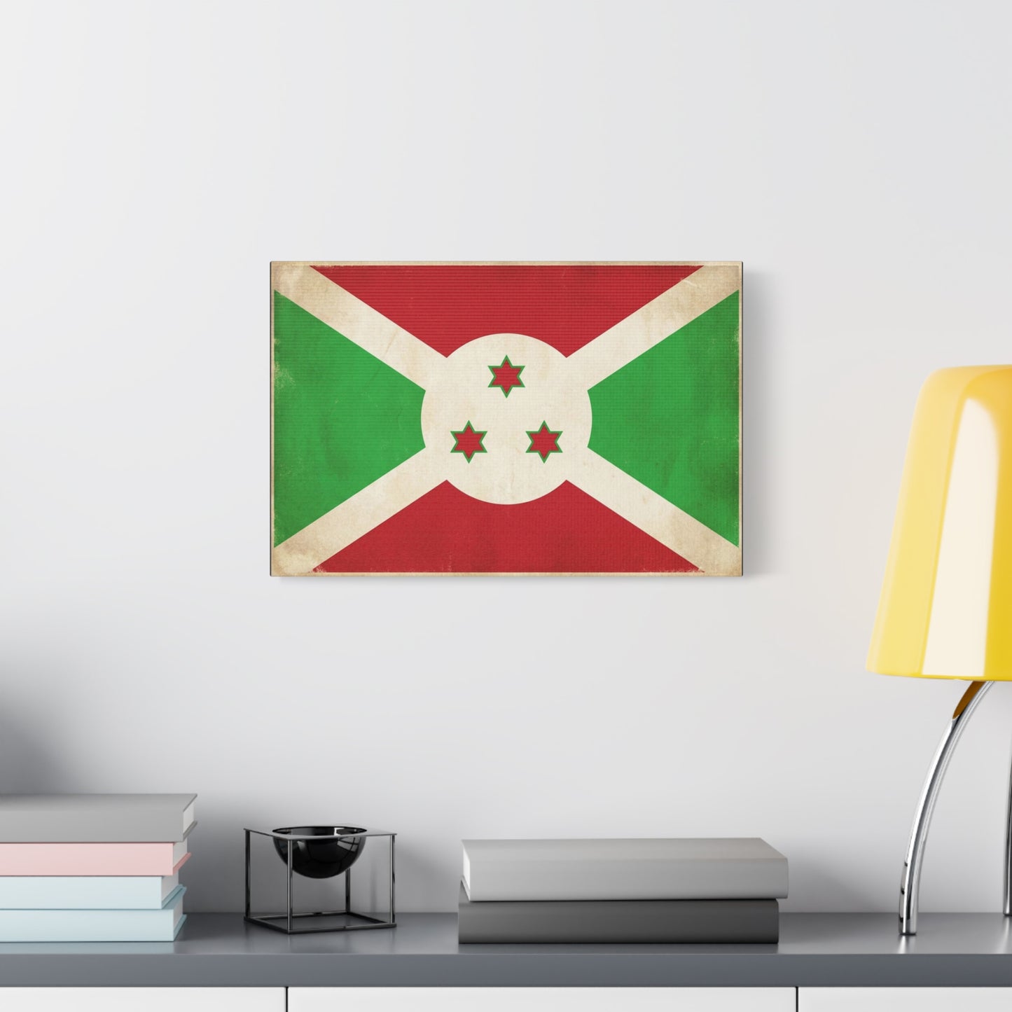Burundi Flag Canvas Wall Art - Vintage National Banner Print, Patriotic Heritage Decor - Distressed Cotton Look, Traditional Style - Living Room Wall Decor - Modern Farmhouse Style - Ready to Hang