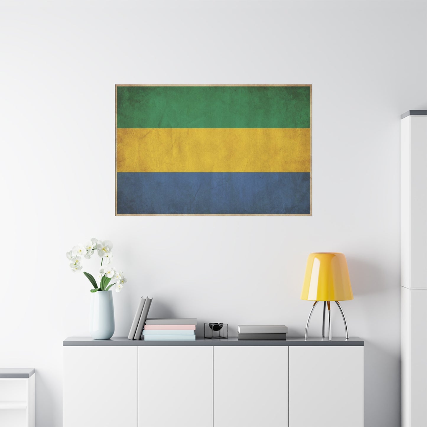 Gabon Flag Canvas Wall Art - Vintage Green Yellow Blue Country Print - Rustic Textured National Pride Decor - Living Room Wall Decor, Bedroom Home Decoration, Dorm Accent - Bedroom Home Decoration