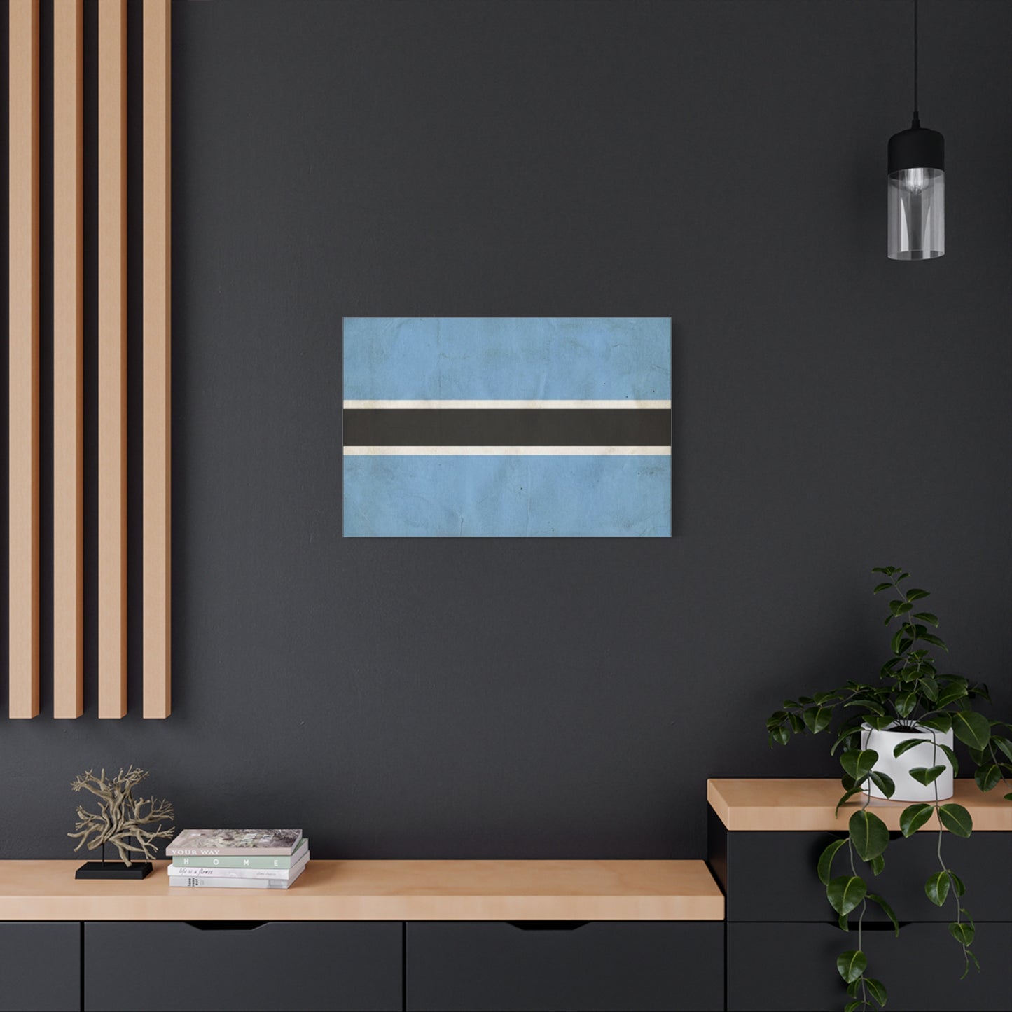 Botswana Flag Canvas Wall Art - Blue Black White Stripe National Print - Minimalist Patriotic Decor, Contemporary Wall Hanging, Living Room Home Decoration - Bedroom Home Decoration - Ready to Hang
