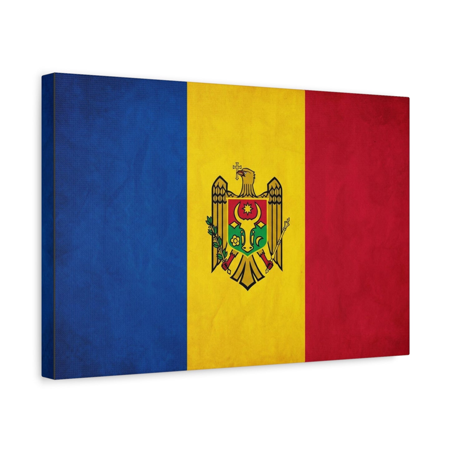 Moldova Flag Canvas Wall Art - Blue Yellow Red Tricolor With Coat Of Arms - Patriotic Heritage Print - Traditional Style - Living Room Wall Decor - Bedroom Home Decoration - Bedroom Home Decoration