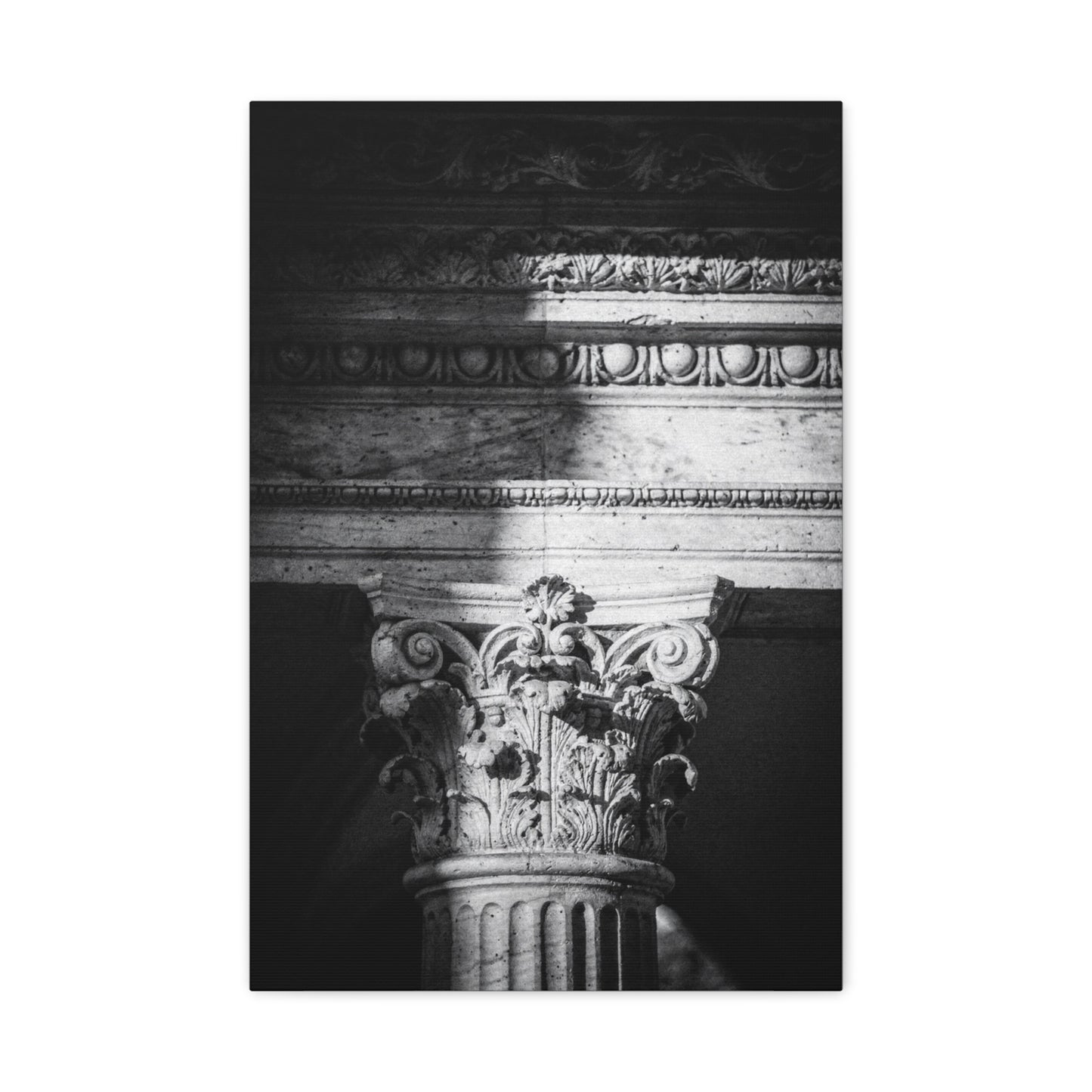 Black And White Corinthian Column Canvas Wall Art - Architectural Art Print, Dramatic Light And Shadow, Matte Cotton Decor - Minimalist Living Room Wall Decor, Office Art - Ready to Hang