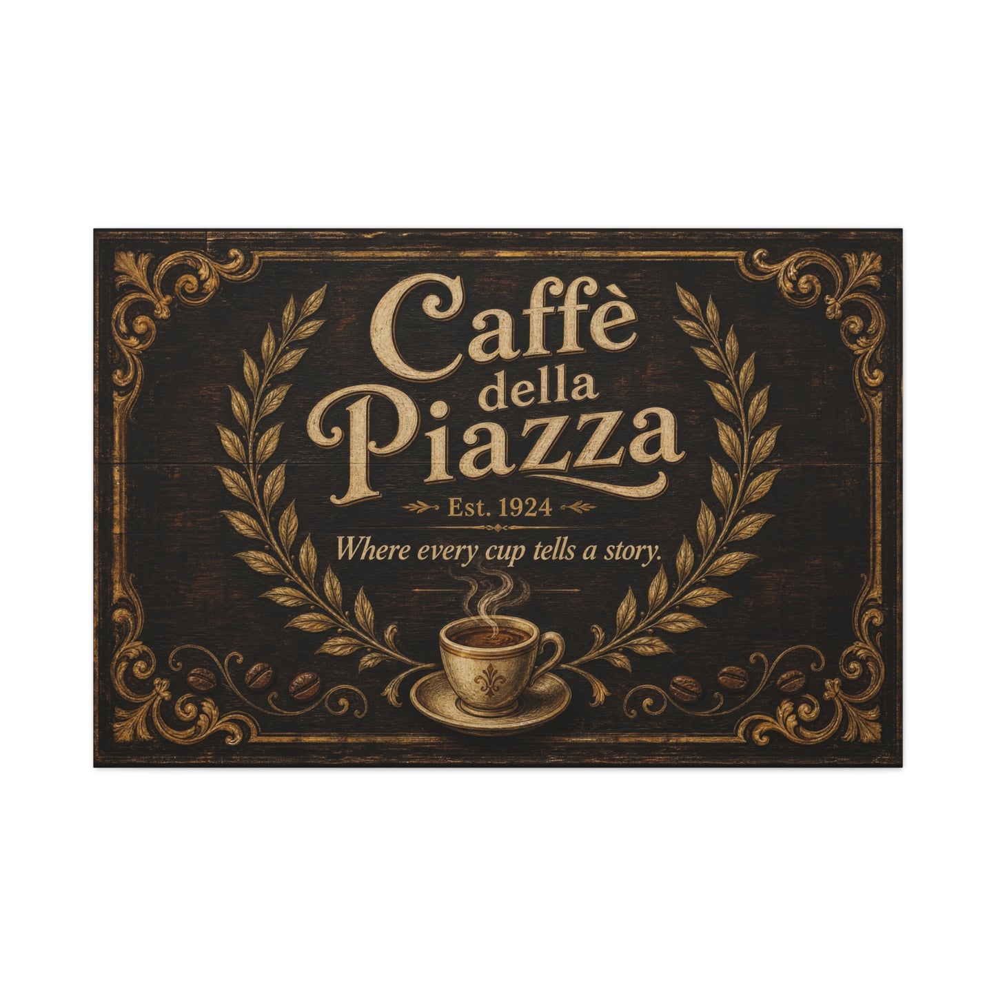 "Caffè della Piazza" Coffee Canvas Wall Art - Vintage Italian Cafe Sign, Rustic Typography Decor - Matte Cotton Print, Coffee Bar Artwork - Ready to Hang - Cafe Wall Art - Bistro Decor