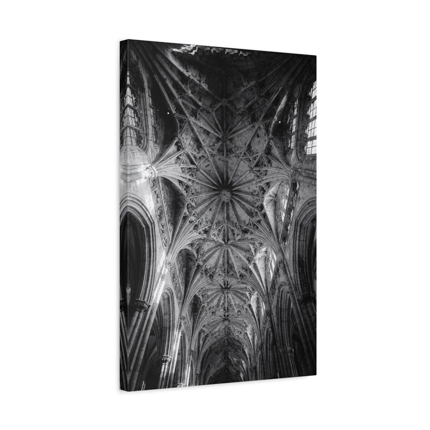 Gothic Cathedral Ceiling Canvas Wall Art - Black And White Architectural Art Print - Vaulted Ribbed Arches, Dramatic Sacred Interior - Modern Living Room Wall Decor - Bedroom Home Decoration