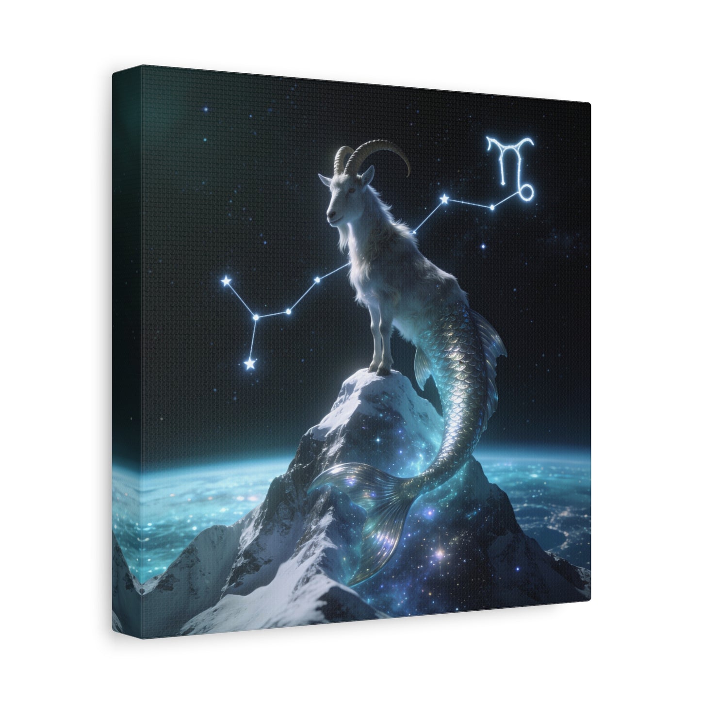 Capricorn Zodiac Canvas Wall Art - Celestial Sea Goat Constellation, Surreal Night Sky, Matte Canvas Print, Modern Fantasy Style, Bedroom Home Decoration, Office Wall Decor Accent - Ready to Hang