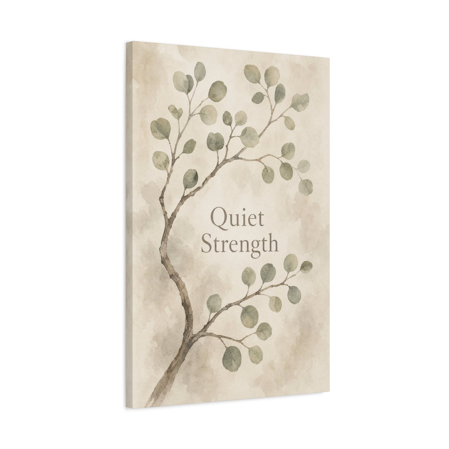 "Quiet Strength" Botanical Canvas Wall Art - Minimalist Sage Leaf Branch Print - Neutral Inspirational Wall Decor - Bedroom Home Decoration, Living Room Accent - Bedroom Home Decoration