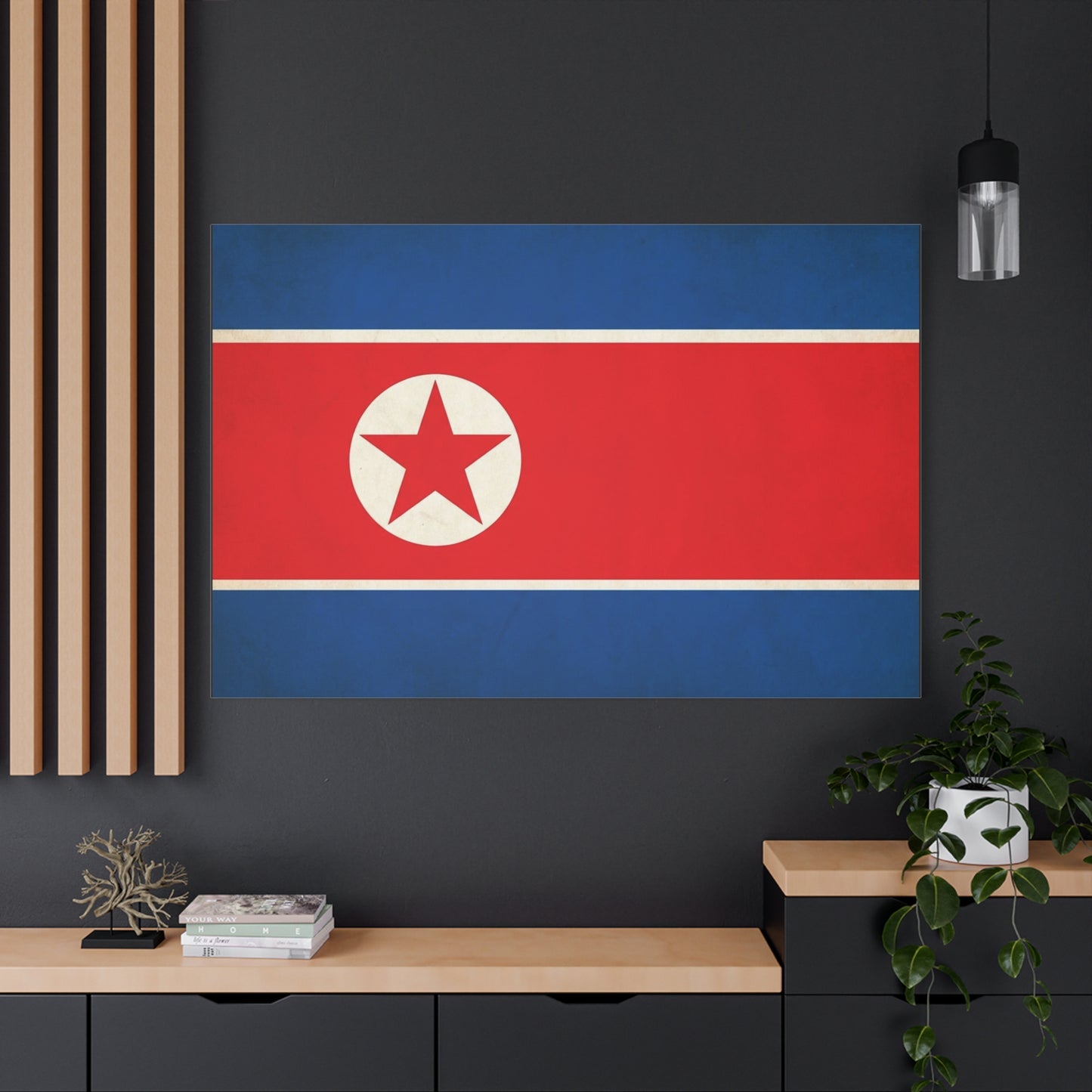 North Korea Flag Canvas Wall Art - Korean Flag Print, Patriotic Red Blue Star Design - Vintage Style Wall Decor - Living Room Home Decoration - Bedroom Home Decoration - Modern Farmhouse Style