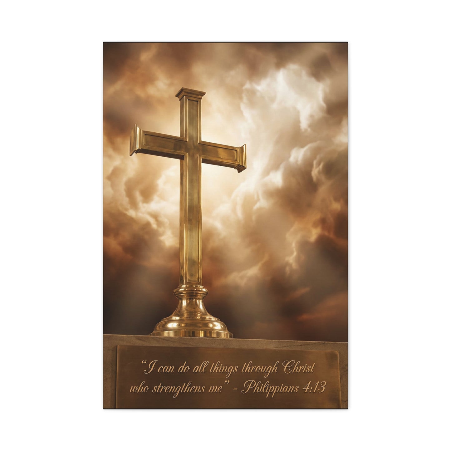 "I Can Do All Things Through Christ Who Strengthens Me" Christian Canvas Wall Art - Gold Cross, Philippians 4:13 Scripture Print - Traditional Faith Decor, Bedroom Living Room - Living Room Wall Decor