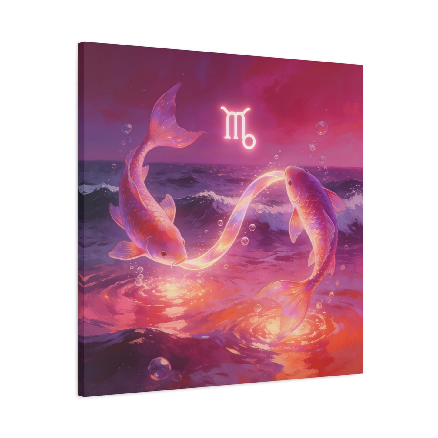 Scorpio Zodiac Canvas Wall Art - Glowing Koi Fish Ocean Illustration, Pink Purple Celestial Water Scene - Modern Fantasy Decor - Bedroom Home Decoration, Living Room Accent - Living Room Wall Decor