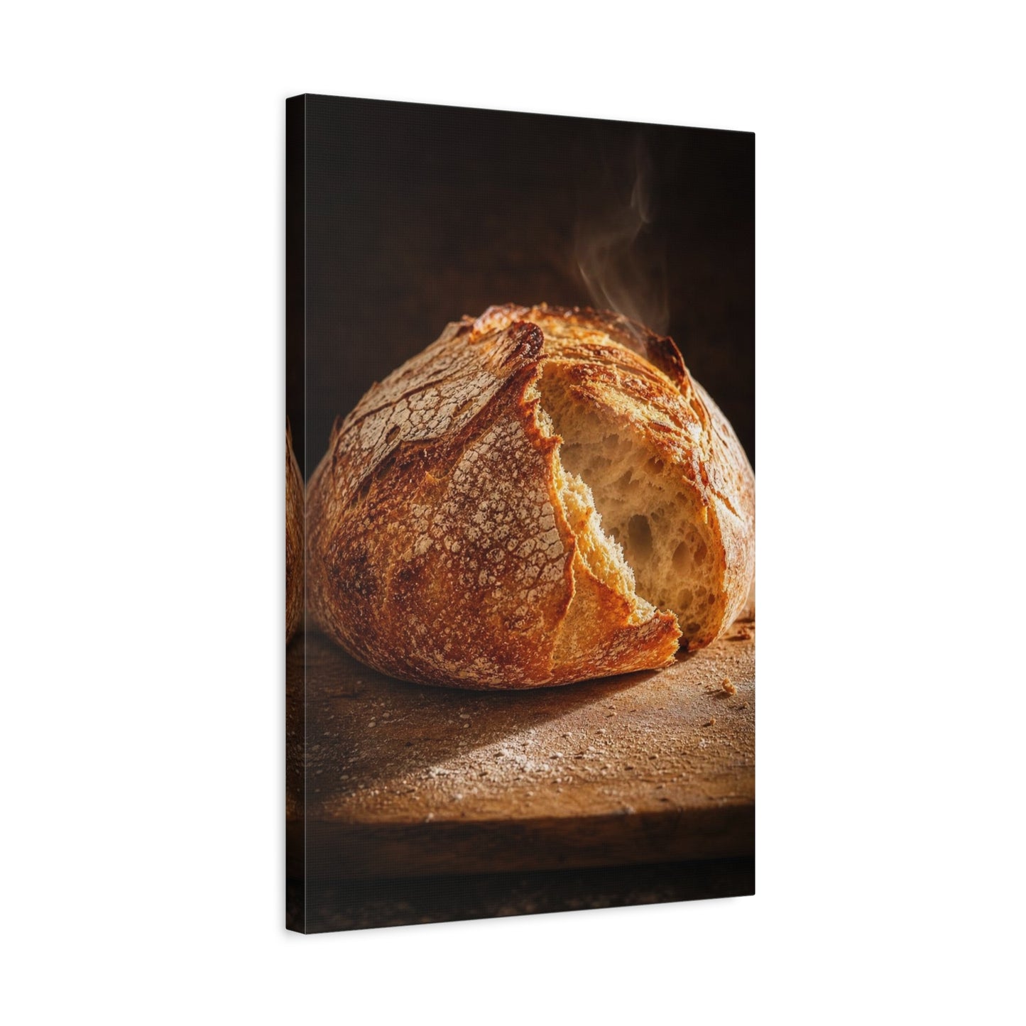 Rustic Bread Canvas Wall Art - Crusty Artisan Loaf Food Art Print, Warm Kitchen Wall Decor, Moody Still Life, Cotton Canvas, Dining Room Accent, Farmhouse Interior Style - Ready to Hang