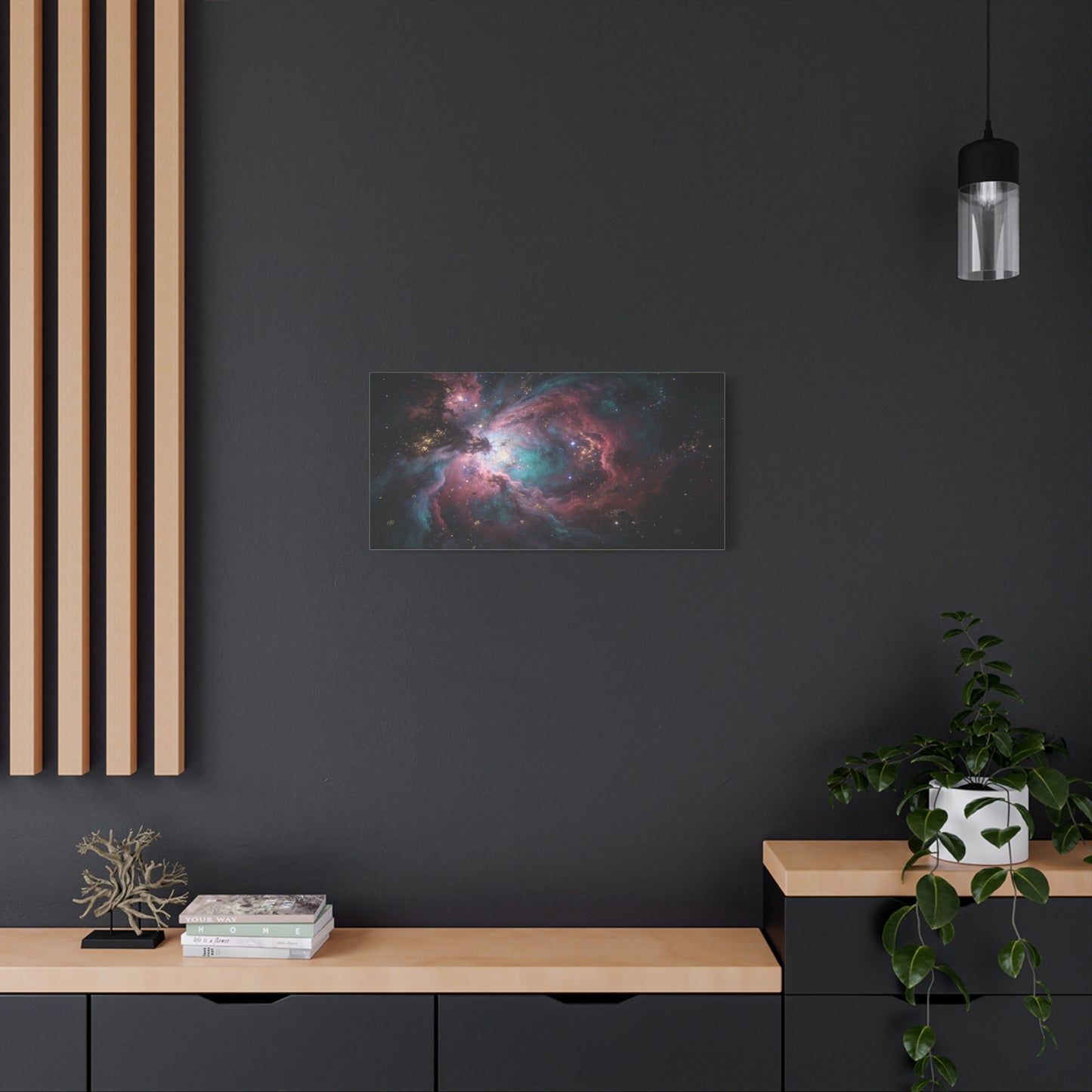 Cosmic Nebula Canvas Wall Art - Abstract Galaxy Space Cloud Canvas Print - Teal Pink Gold Celestial Swirl - Contemporary Panoramic Wall Decor - Living Room Bedroom Office Accent - Ready to Hang