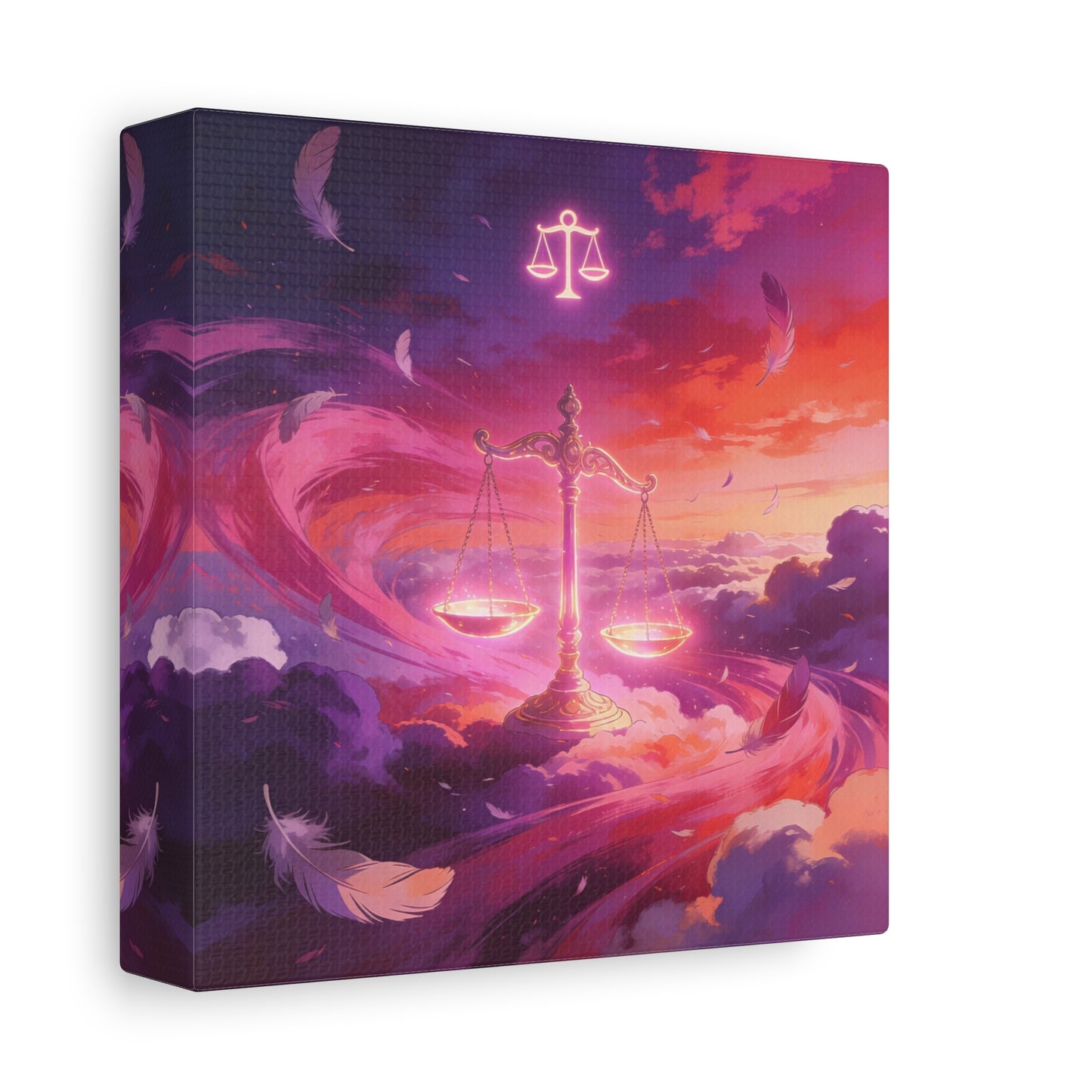 Libra Scales Canvas Wall Art - Zodiac Sky Illustration, Glowing Balance Symbol - Matte Cotton Art Print, Contemporary Celestial Style - Bedroom Home Decoration, Office Wall Decor - Ready to Hang