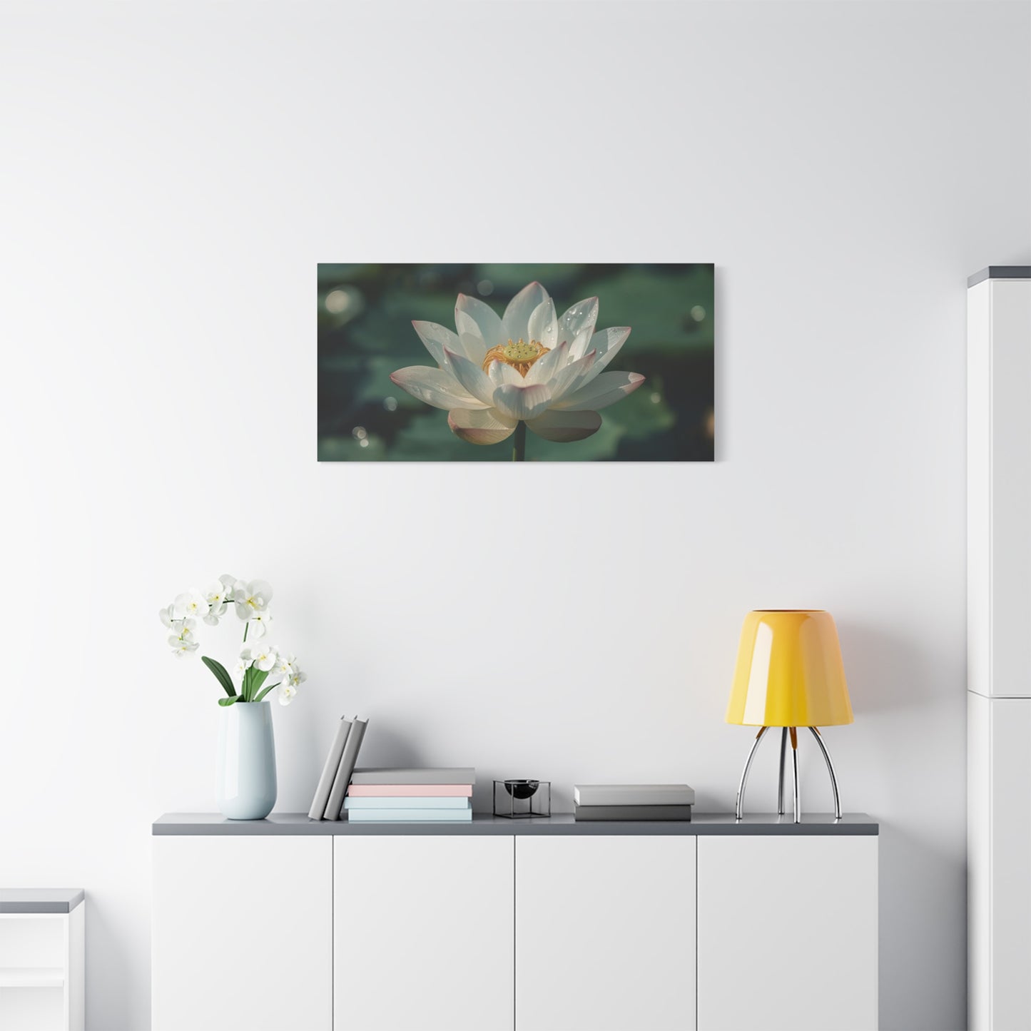 White Lotus Canvas Wall Art - Botanical Flower Art Print, Soft Pink Petals - Serene Matte Canvas Print - Bedroom Wall Decor, Bathroom Home Decoration, Spa Style Accent - Bedroom Home Decoration