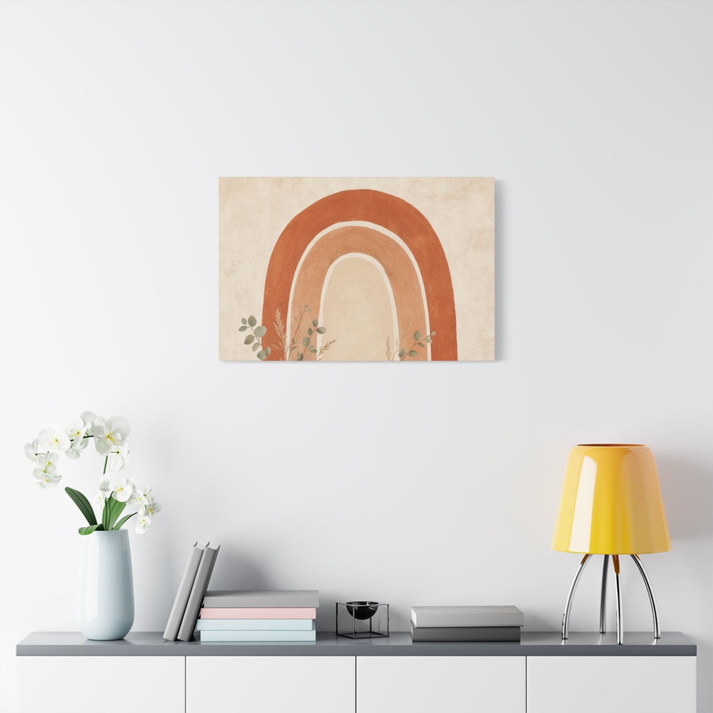 Terracotta Rainbow Canvas Wall Art - Boho Abstract Arch Painting, Neutral Nursery Decor - Minimalist Botanical Accent, Living Room Wall Decor, Bedroom Home Decoration, Meditation Space - Ready to Hang
