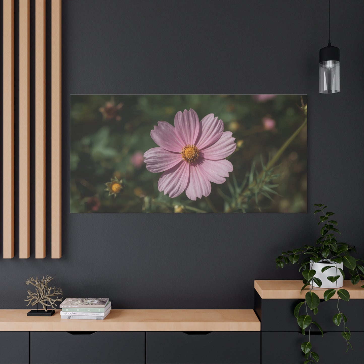 Pink Cosmos Flower Canvas Wall Art - Botanical Floral Art Print, Soft Blush Petals, Matte Stretched Cotton Canvas - Vintage Style - Bedroom Wall Decor, Bathroom Accent - Modern Farmhouse Style