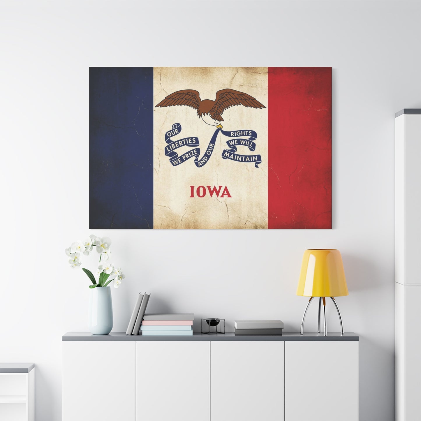 Iowa State Flag Canvas Wall Art - "Our Liberties We Prize And Our Rights We Will Maintain" Eagle Print - Vintage Patriotic Decor - Living Room Wall Decor, Office Art - Bedroom Home Decoration