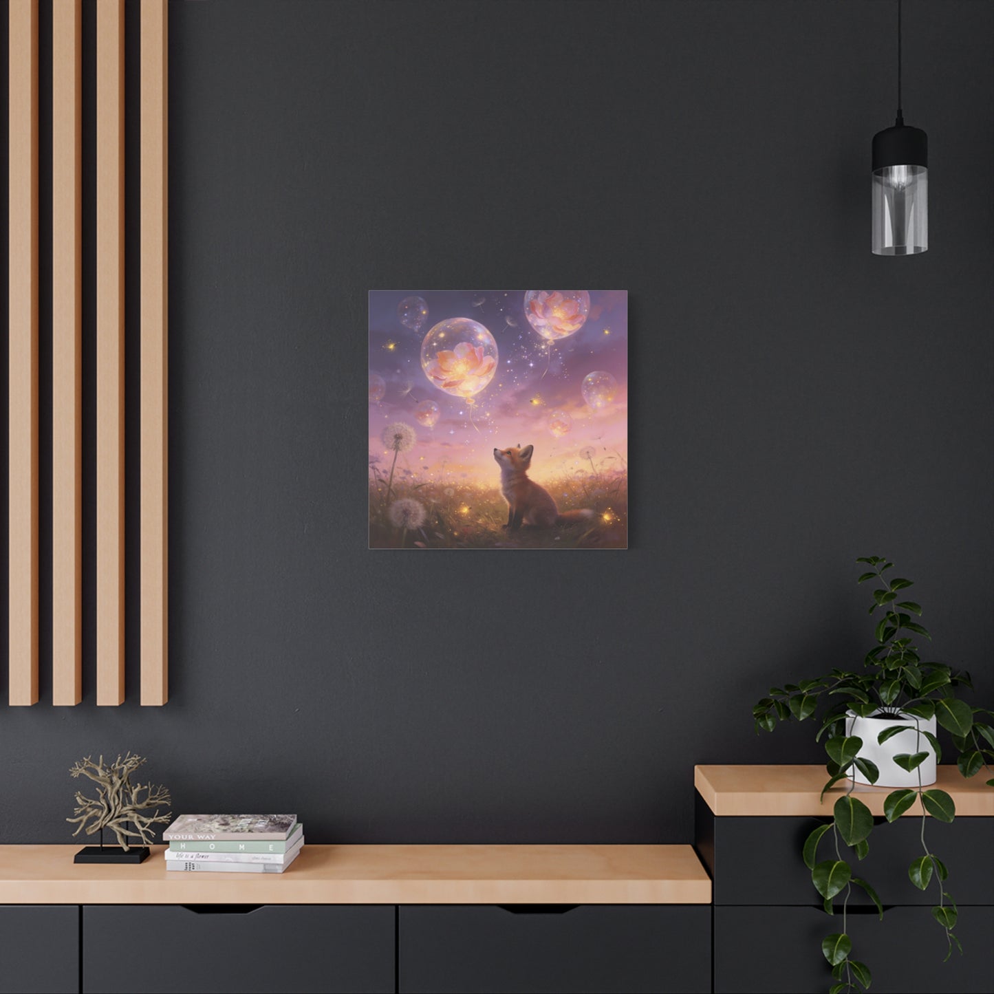 Fox Canvas Wall Art - Whimsical Fox Under Floral Balloons, Dreamy Twilight Meadow Canvas Print - Pastel Fantasy Style, Living Room Wall Decor, Bedroom Home Decoration - Bedroom Home Decoration