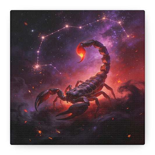 Scorpio Zodiac Canvas Wall Art - Celestial Scorpion Constellation Galaxy Print, Fiery Purple Space Illustration - Matte Canvas Decor - Bedroom Wall Hanging, Dorm Room Accent - Bedroom Home Decoration